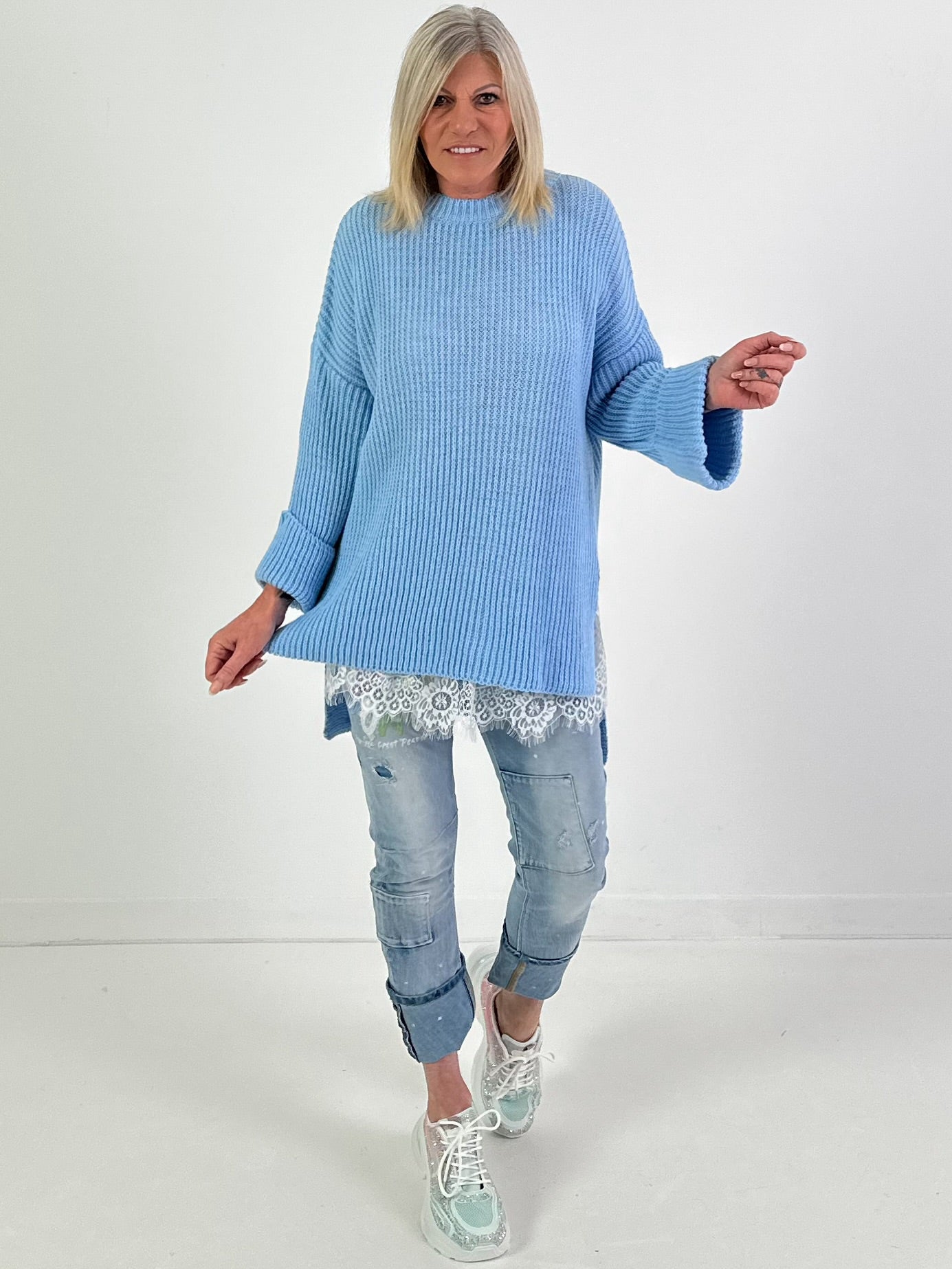 Trui model "Side Slit" - lichtblauw