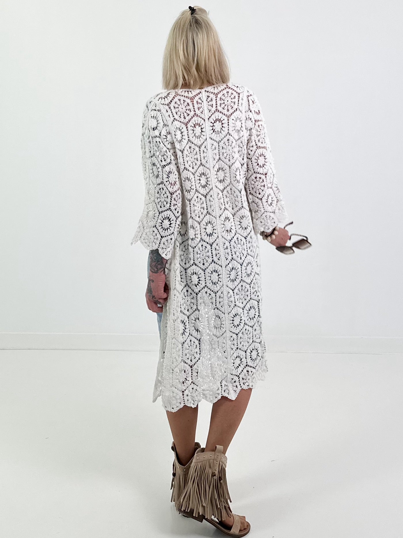 Crochet Tie-Up Coat - White