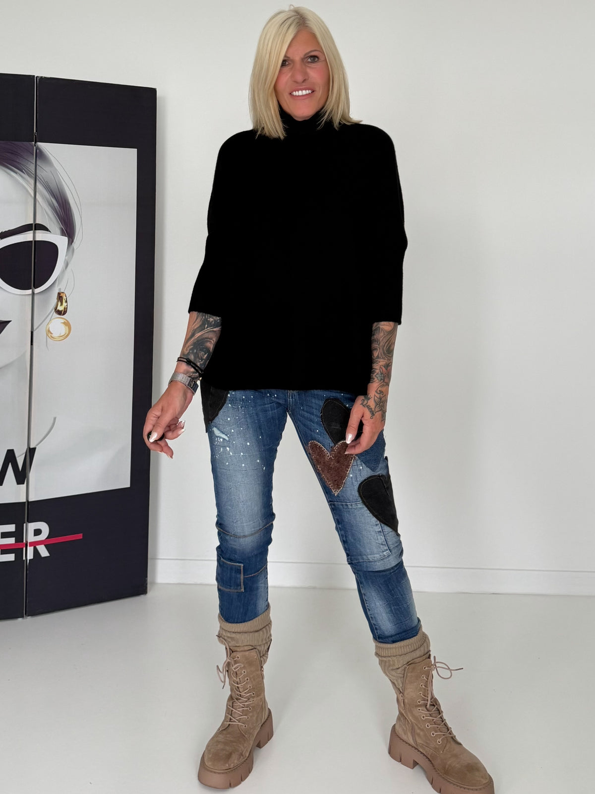 Strickpullover mit Turtleneck - schwarz