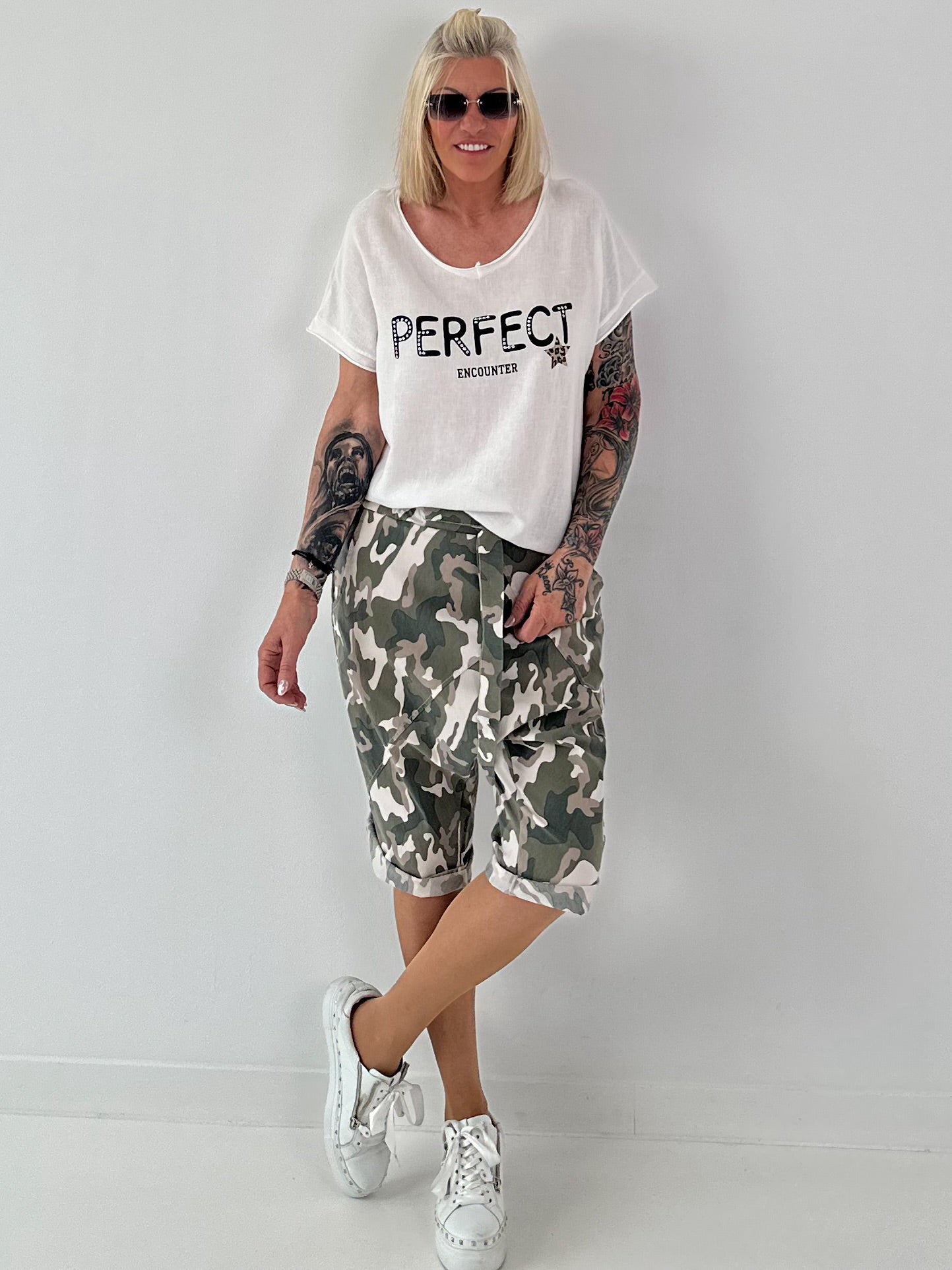 T-shirt van een stijlvolle materiaalmix - wit