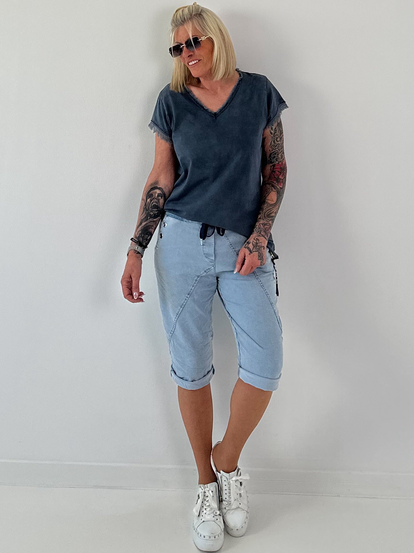 Frayed hem t-shirt - dark blue