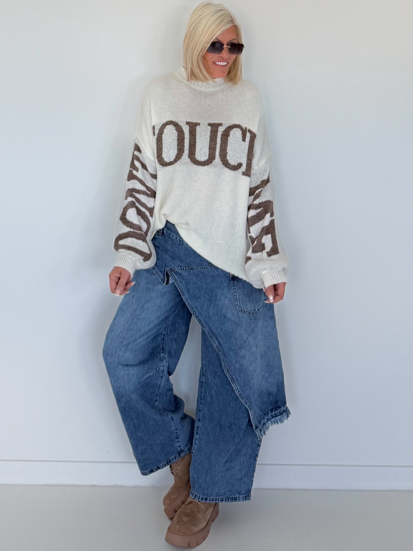 Oversized Strickpullover Dont Touch Me - ecru-taupe