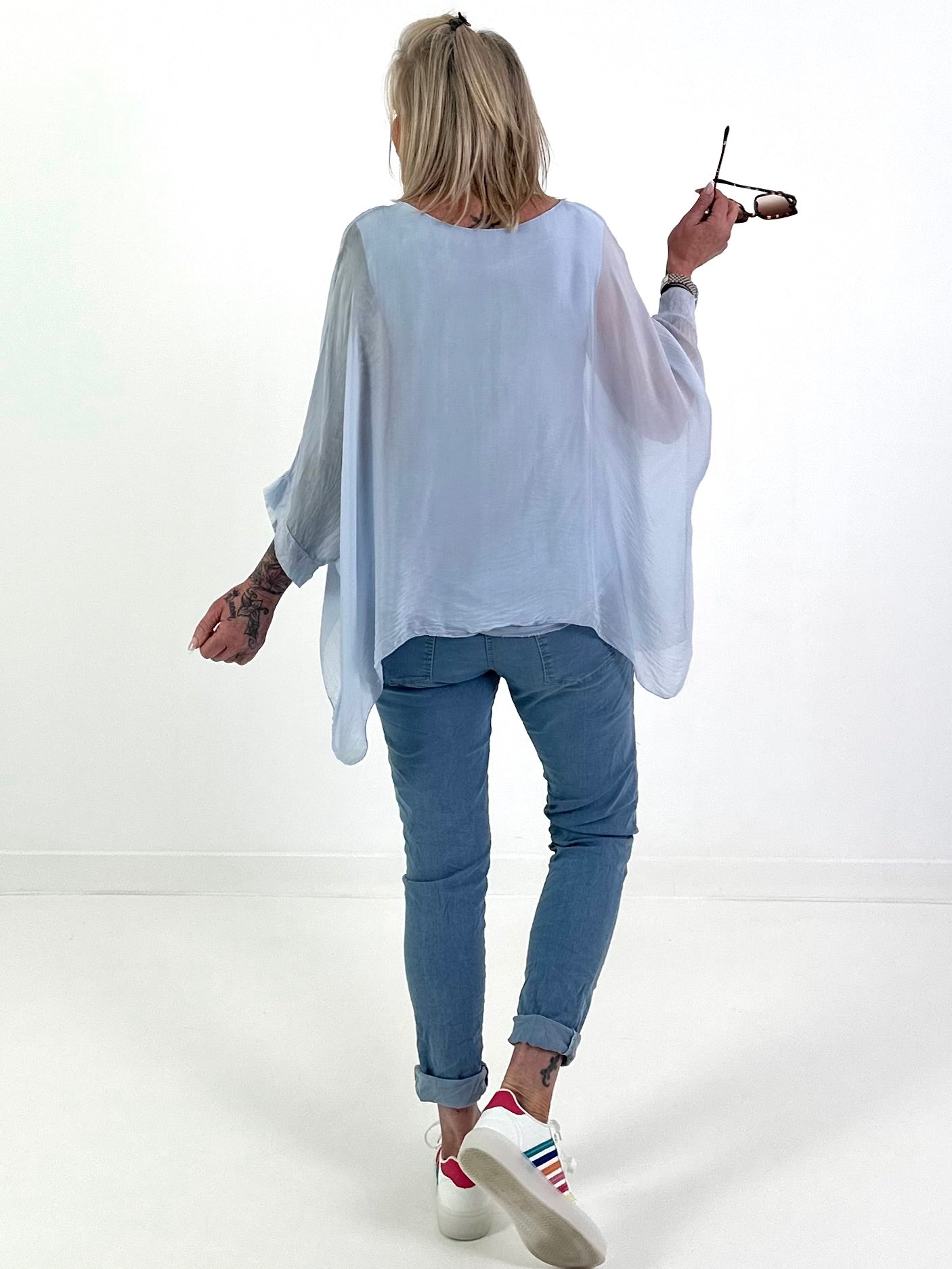 Silk Tunic with Integrated Under Top - Light Blue