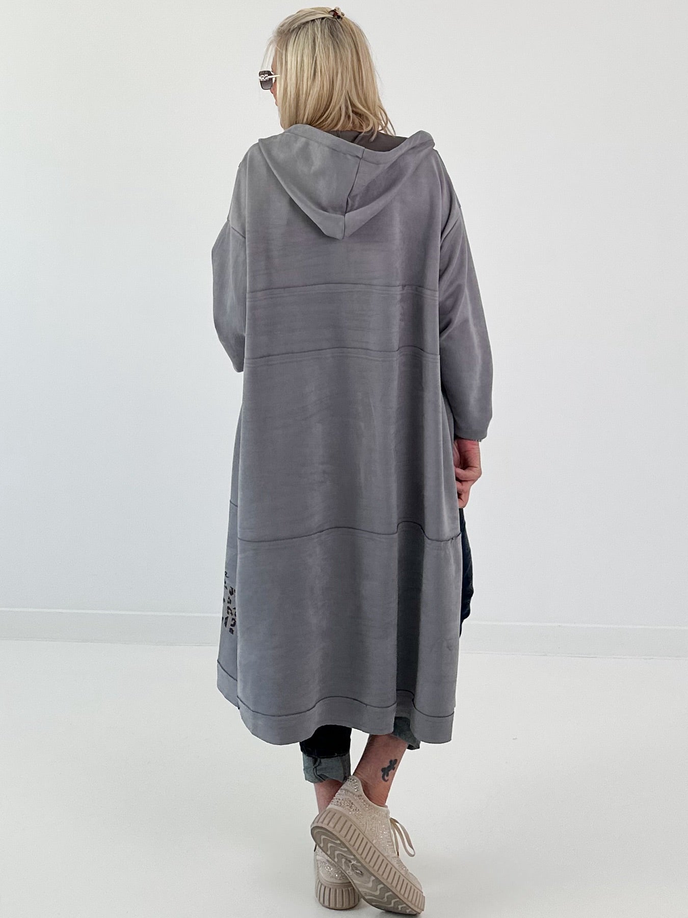 Hooded coat with print - gray
