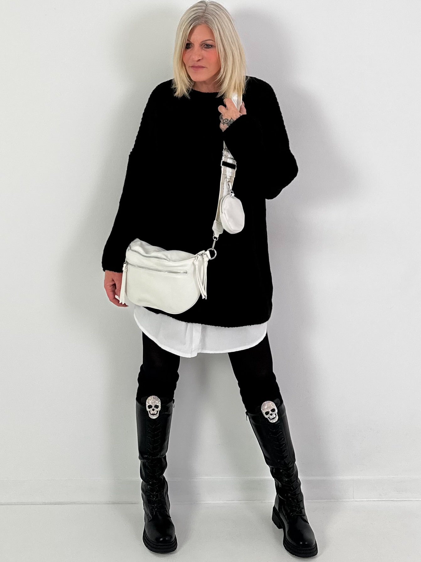 Long pullover model "Rib Relax" - black