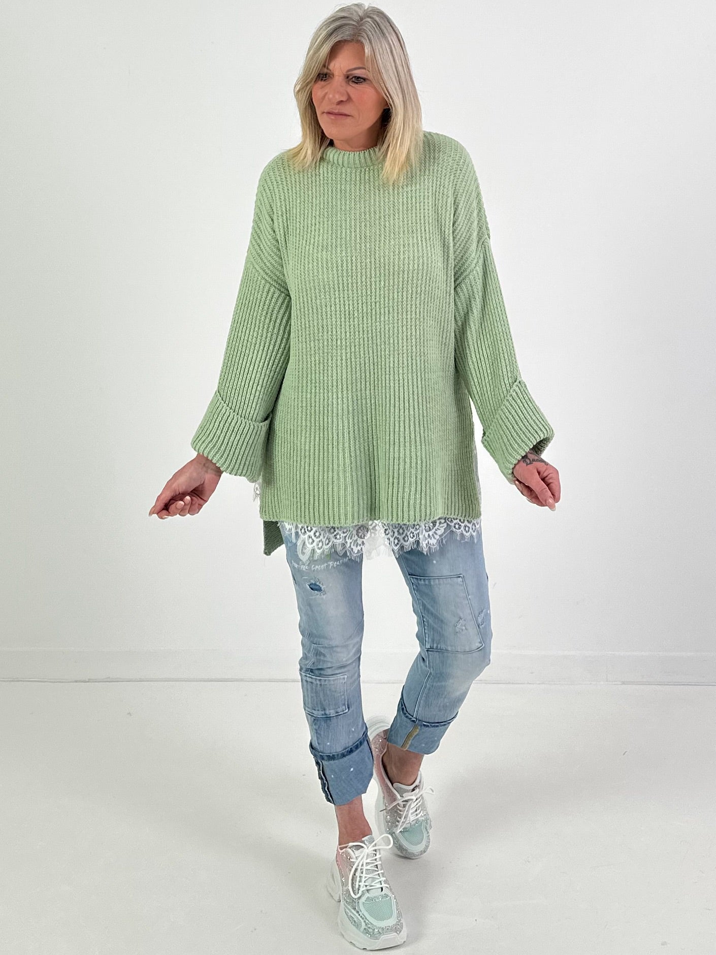 Trui model "Side Slit" - limoengroen