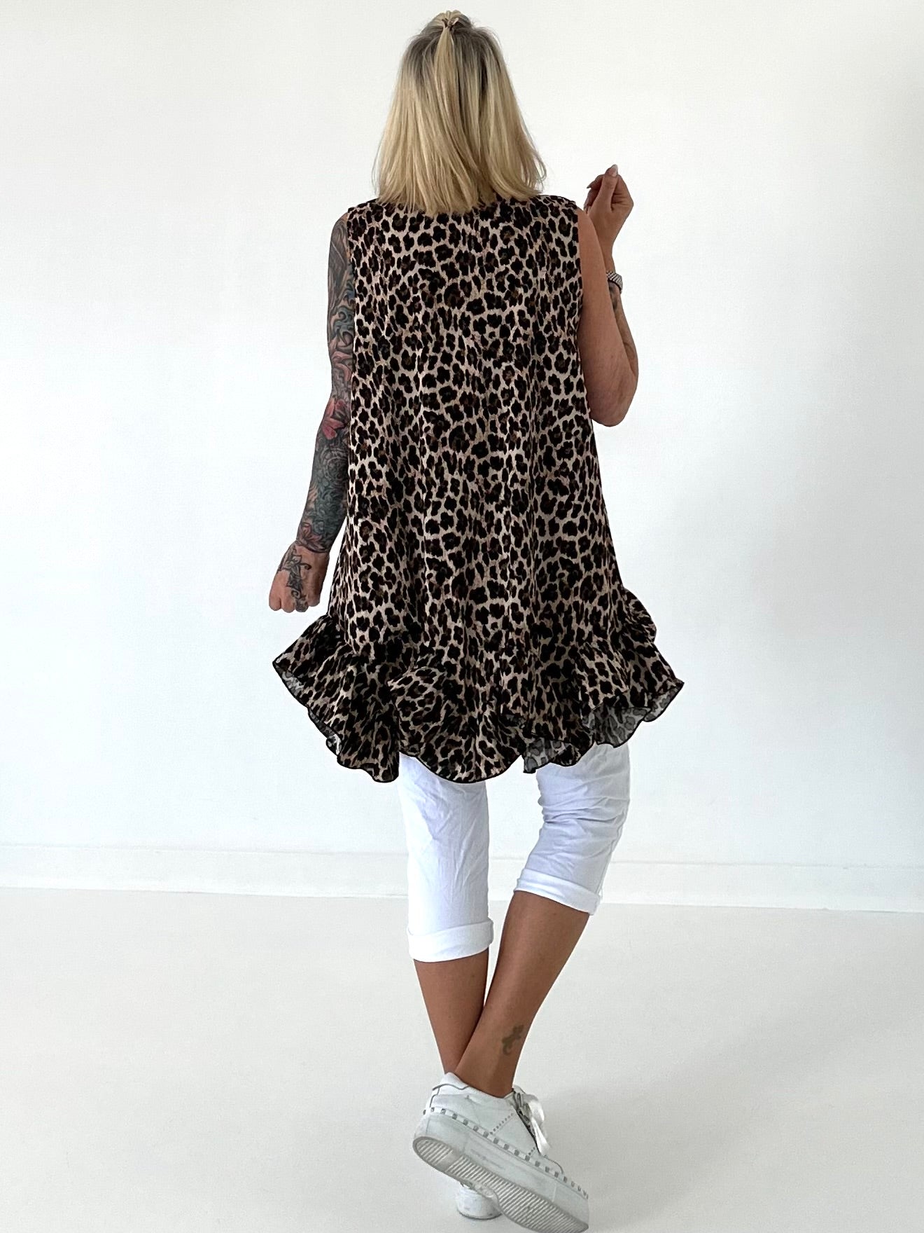 Long Bluse mit Volants - leo - mehrfarbig