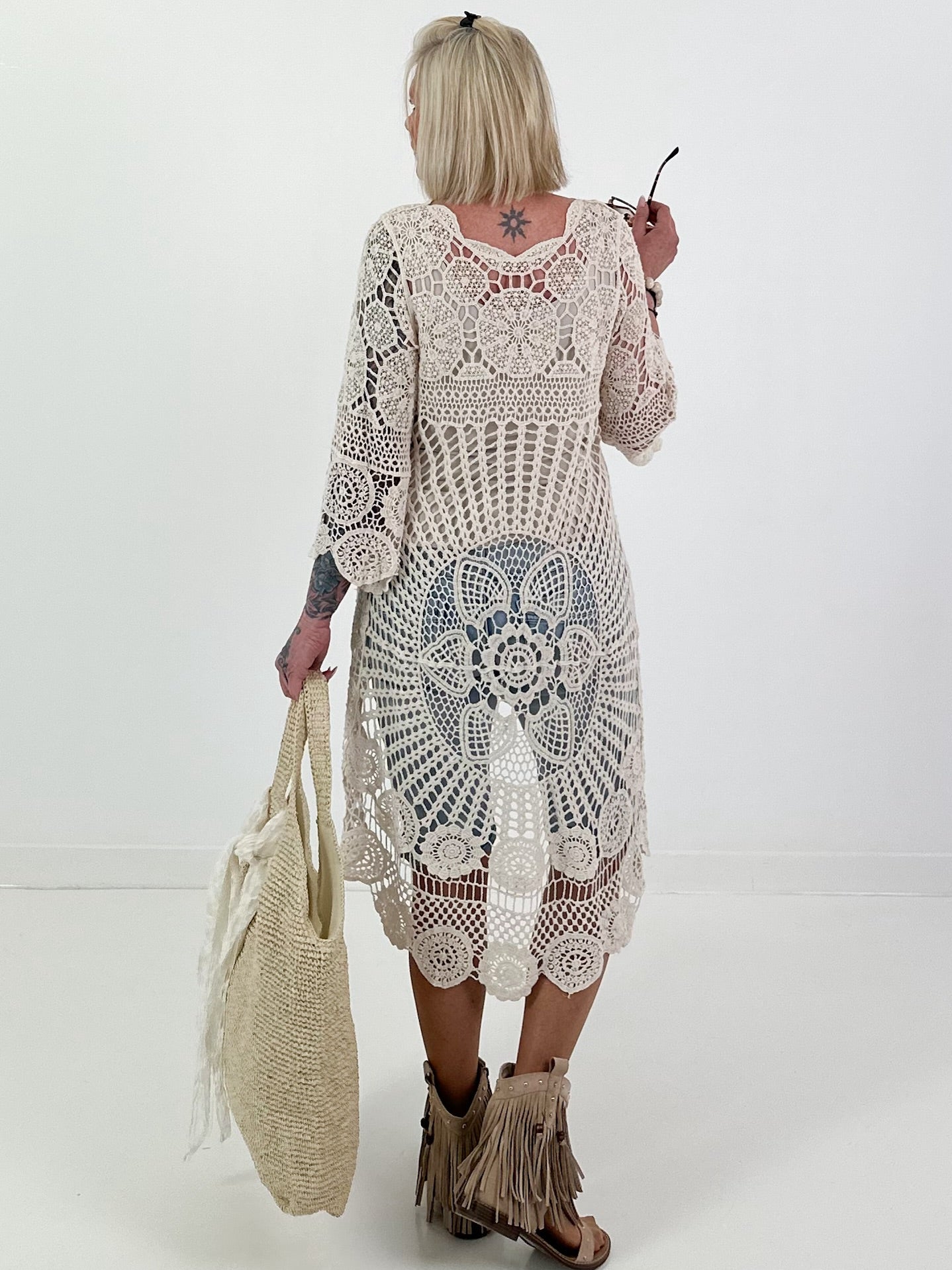 Crocheted Tunic with Pattern - beige