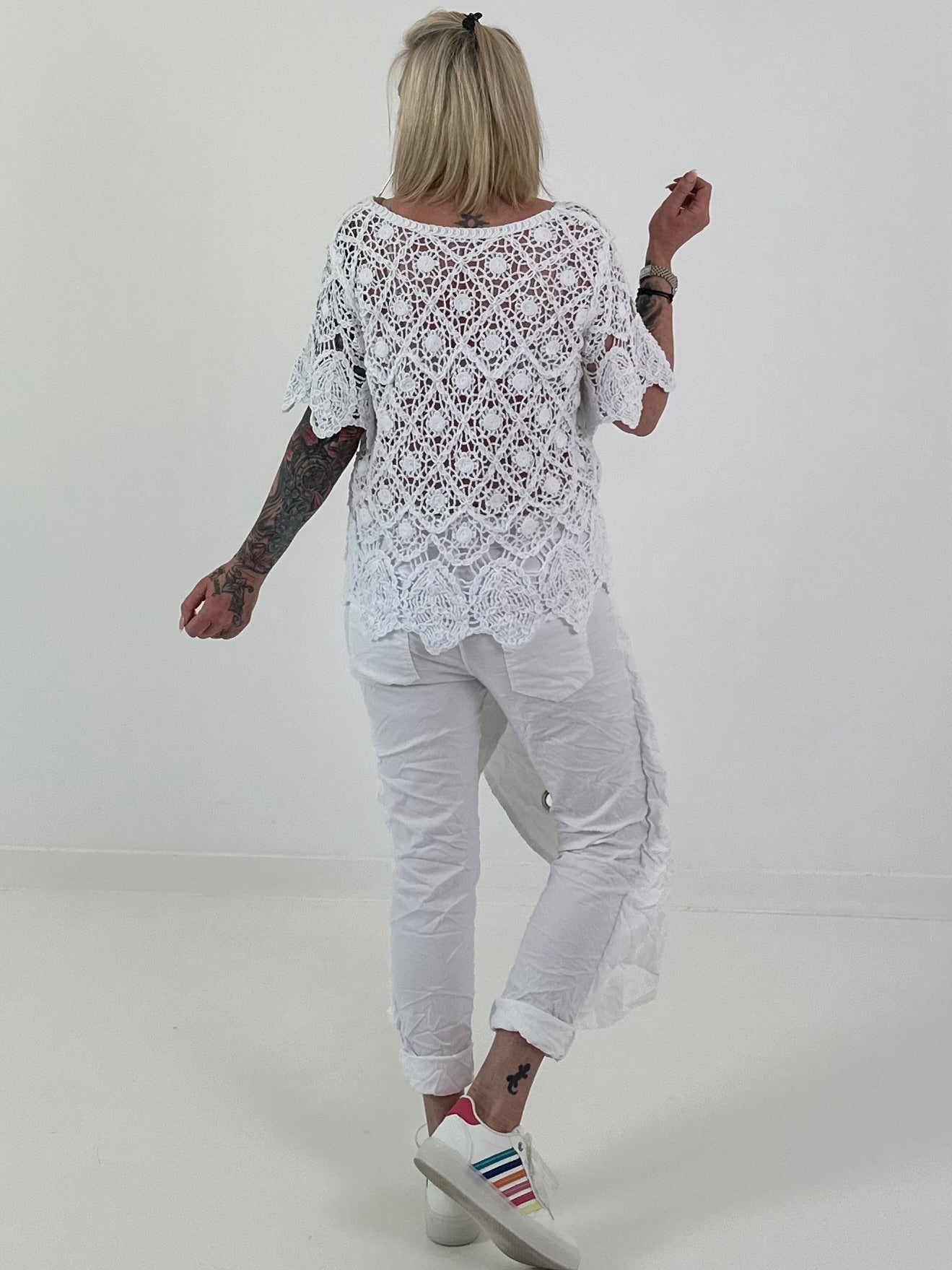 Häkel T-Shirt mit Muster - weiss
