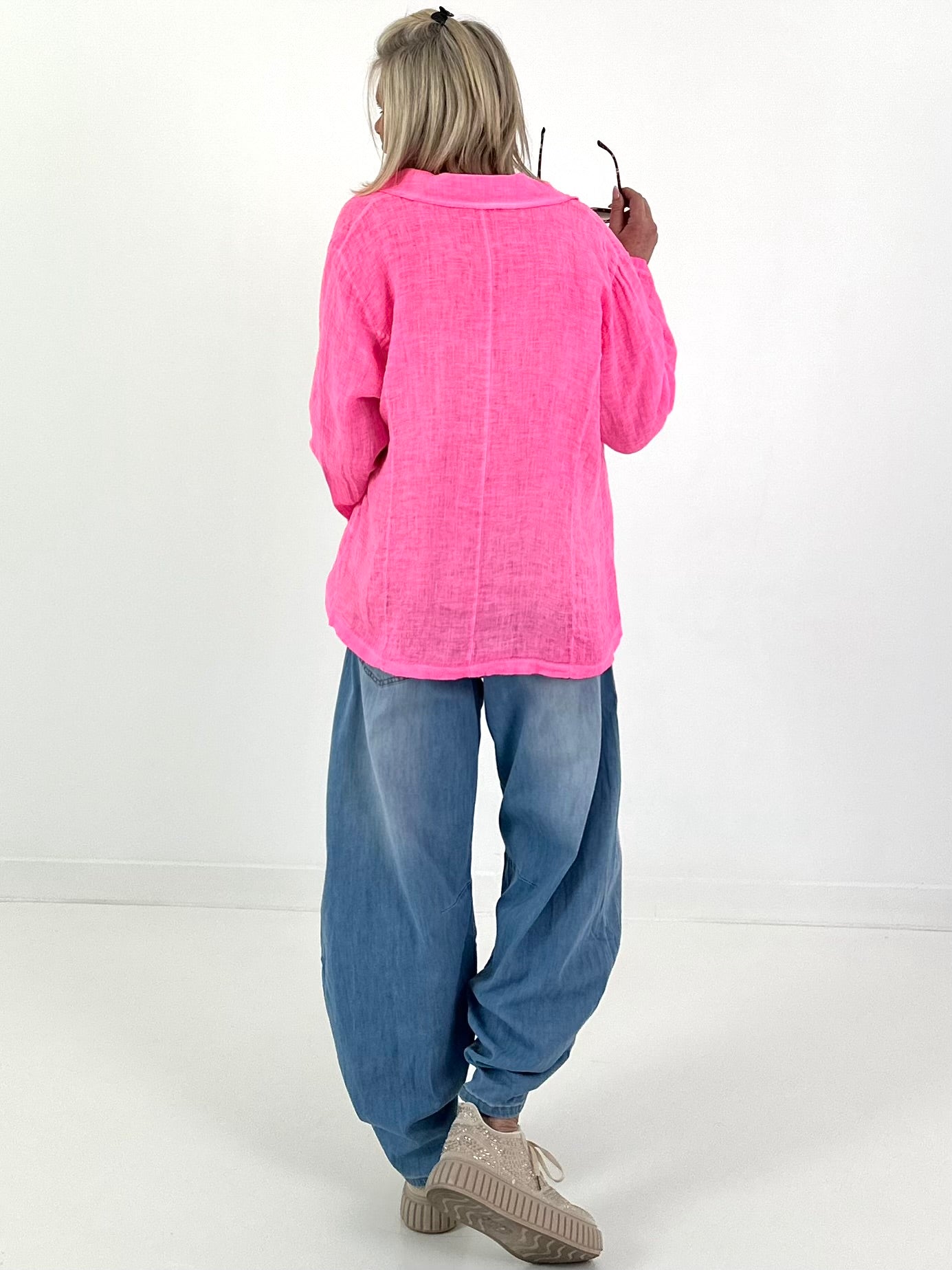 Linen Blazer - neon pink