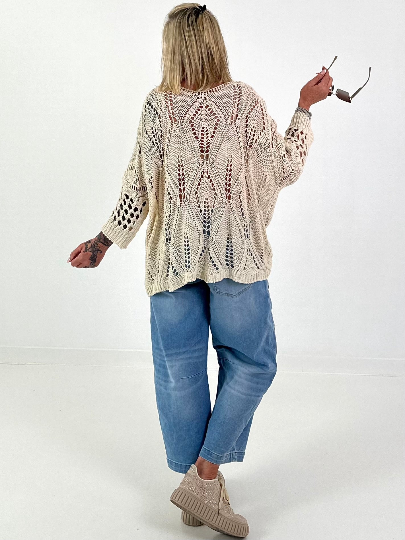 Häkelpullover mit Muster - beige