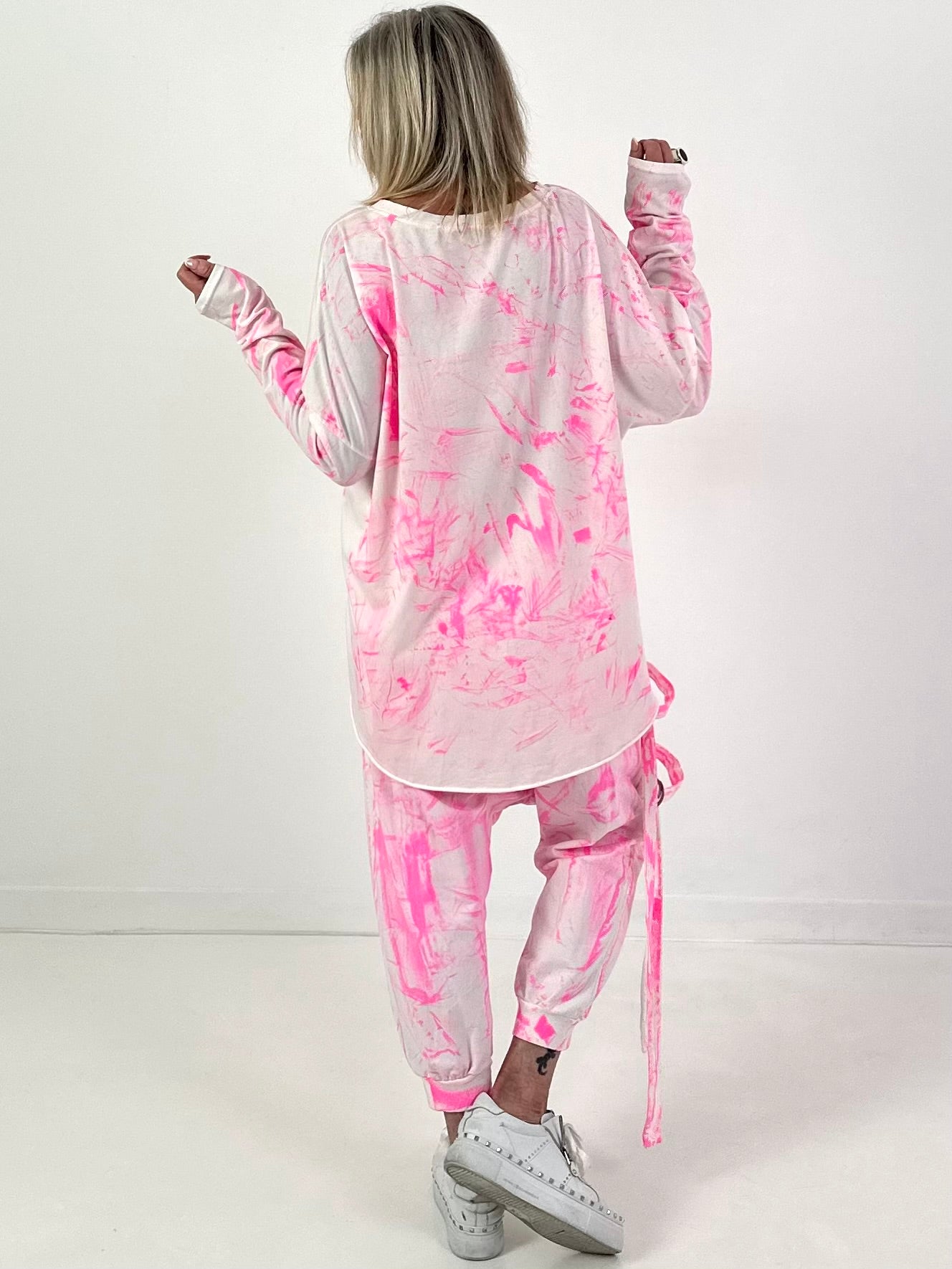 Batik-Shirt Amour - weiss-neonpink