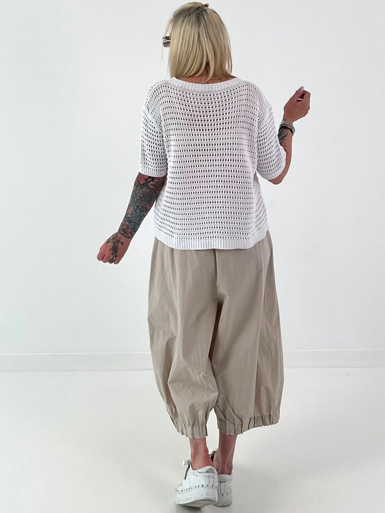 Strick Shirt mit Lochmuster - weiss