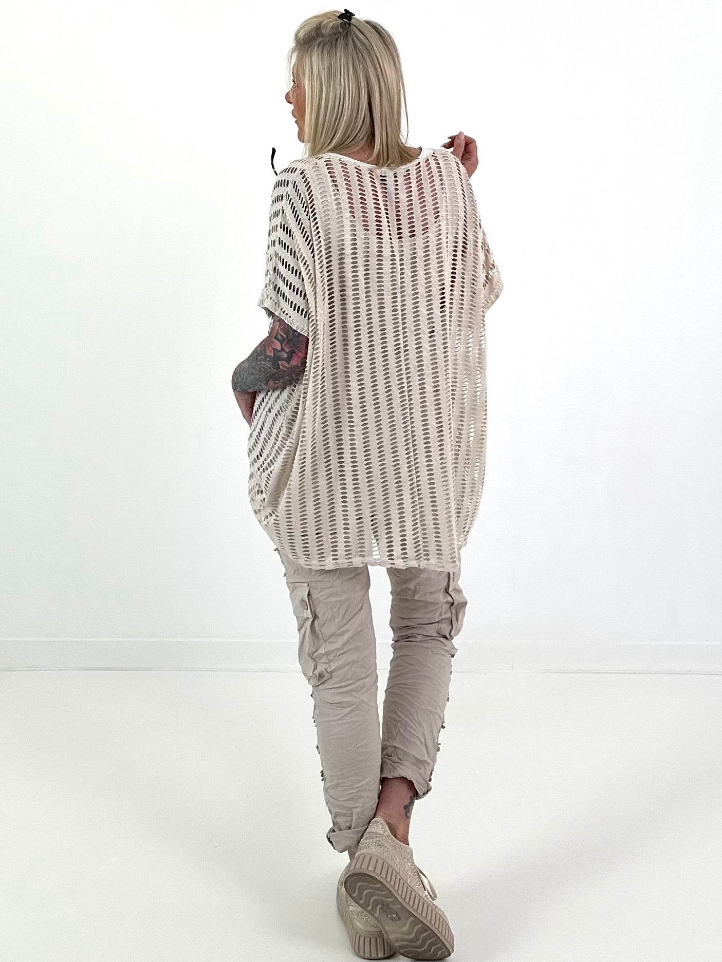 Netzshirt Don´t Overthink - beige