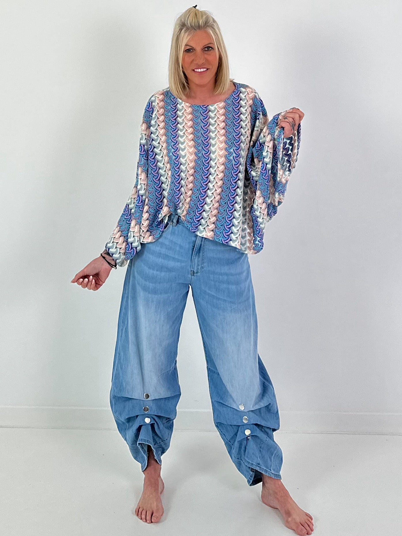 Häkelshirt mit Muster - blau-türkis-mehrfarbig