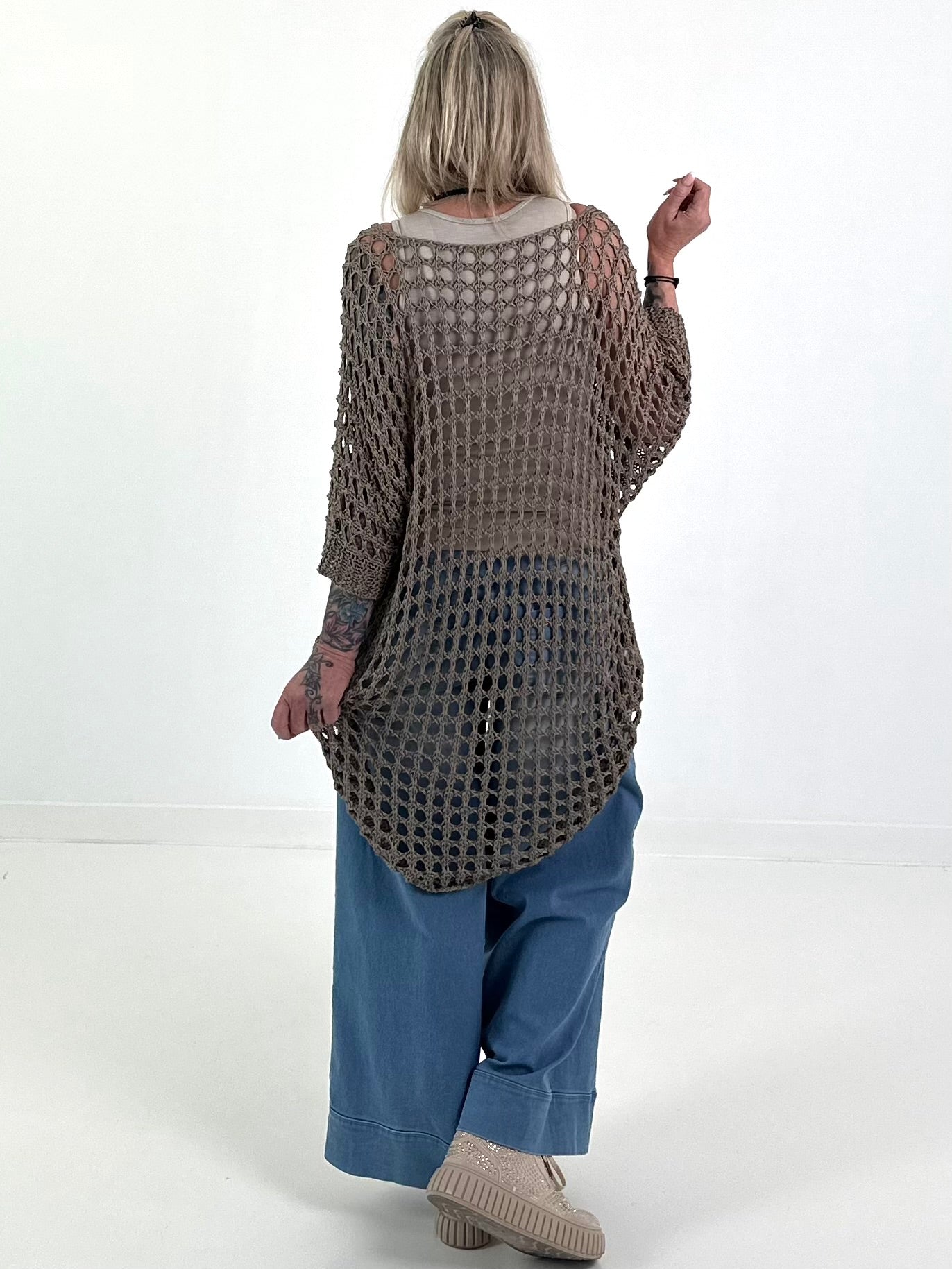 Oversized Häkelpulli - taupe