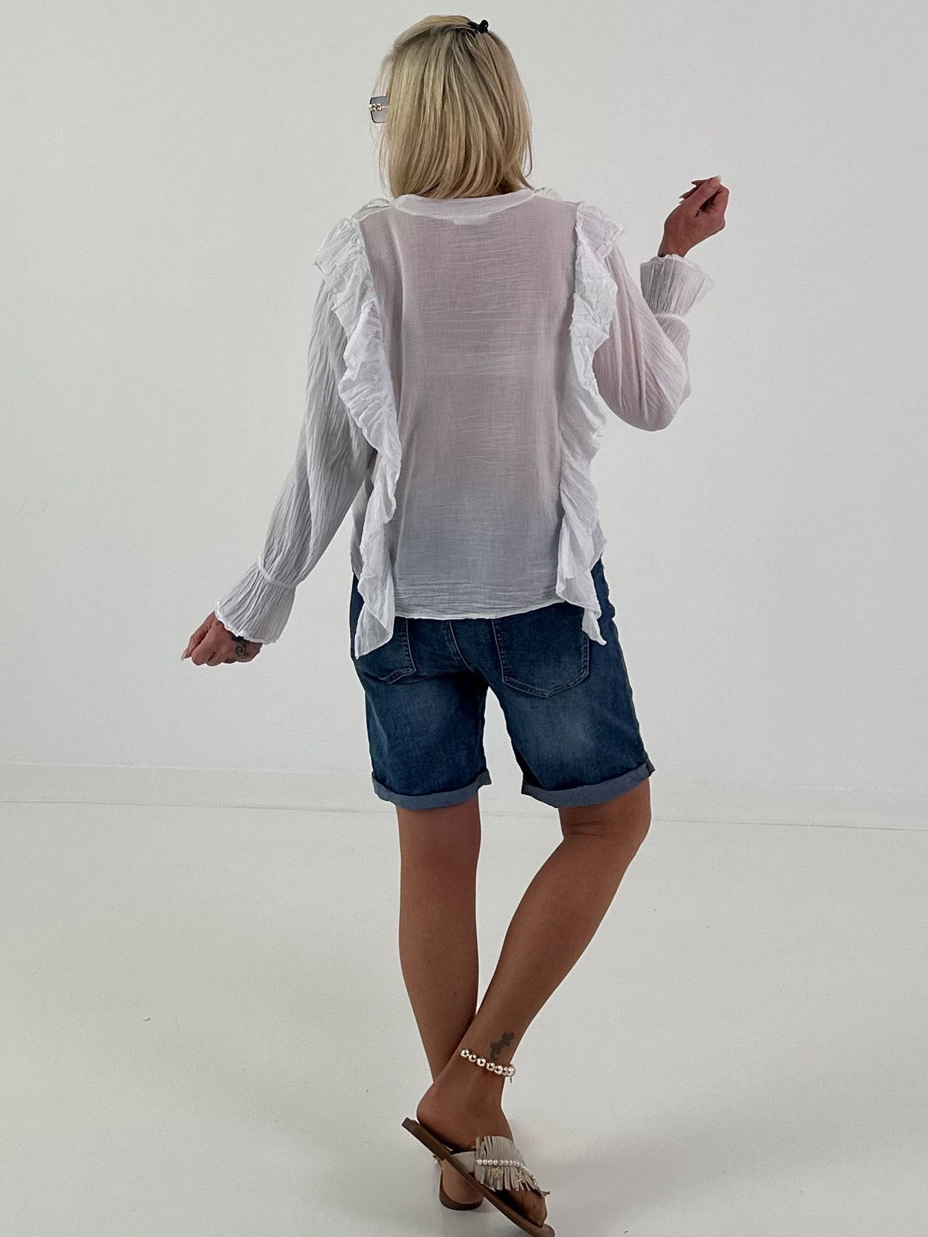 Tunic with Tie and Ruffles - White