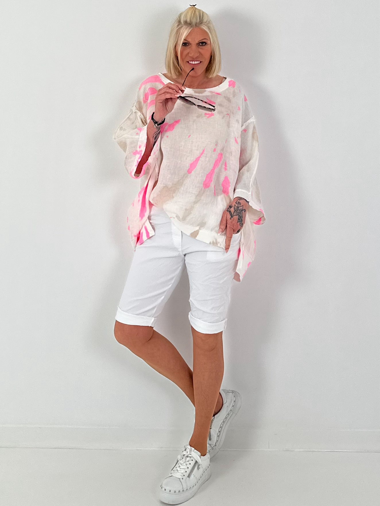 Korte broek met elastische tailleband - wit