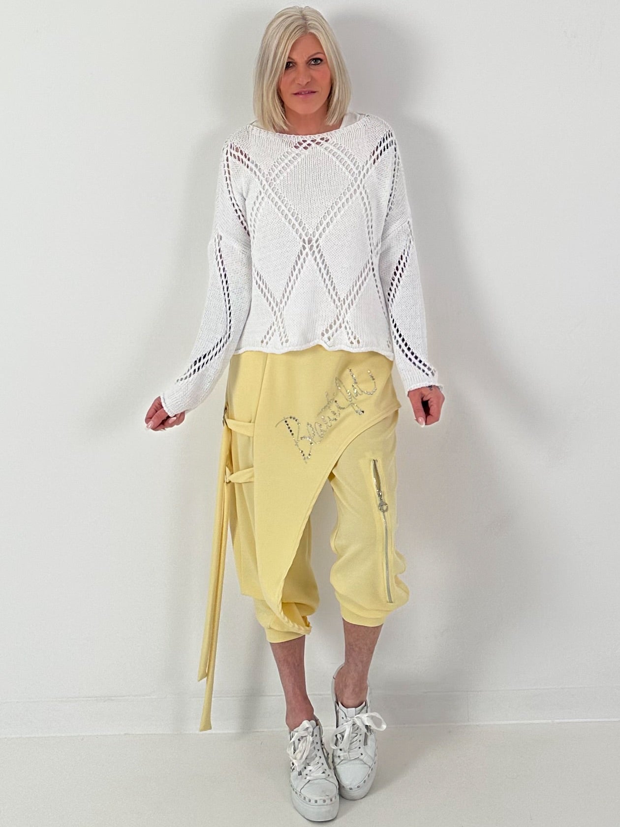 Häkelpulli mit Rautenmuster - weiss