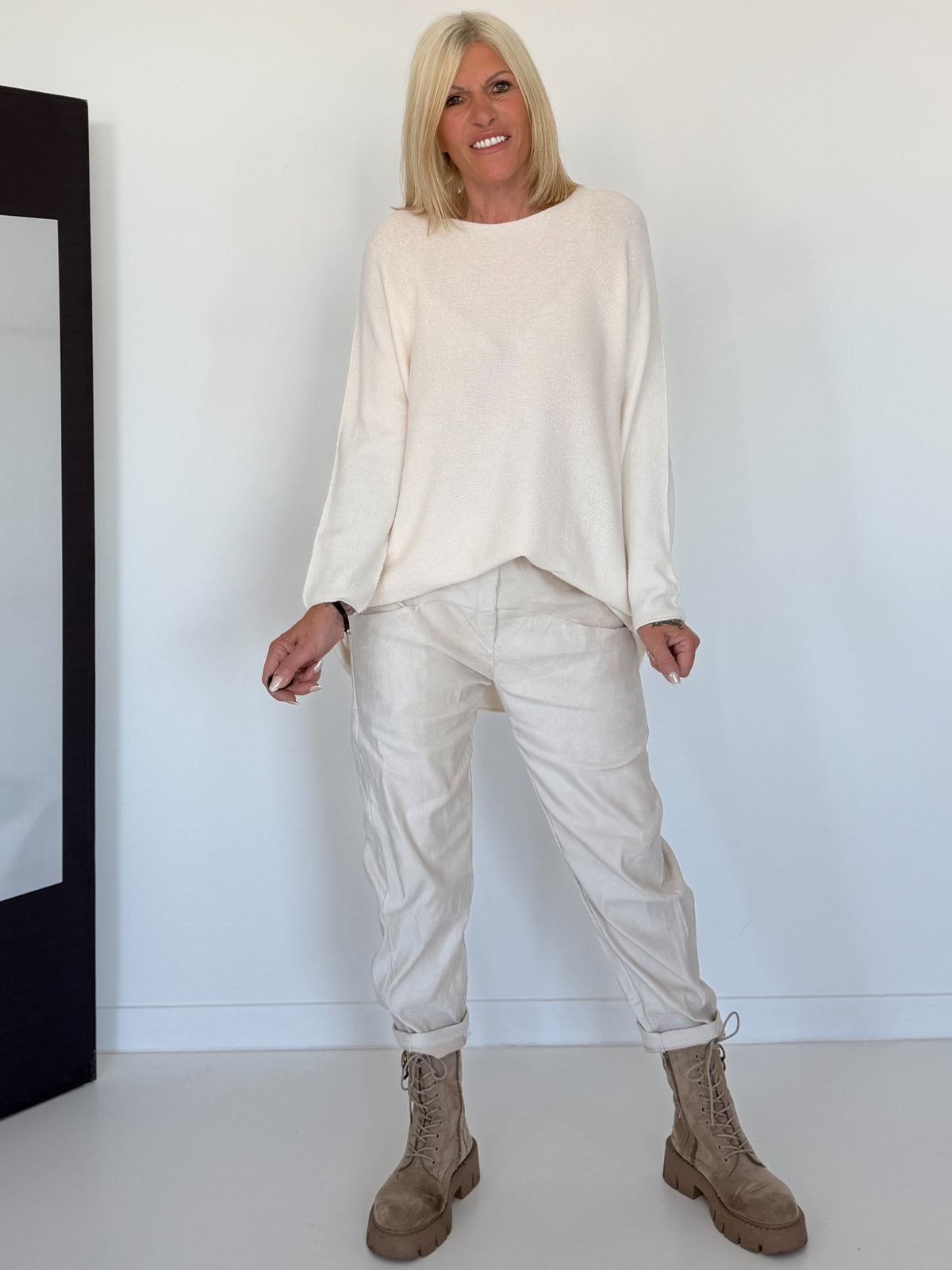 Basic crew neck sweater - ecru