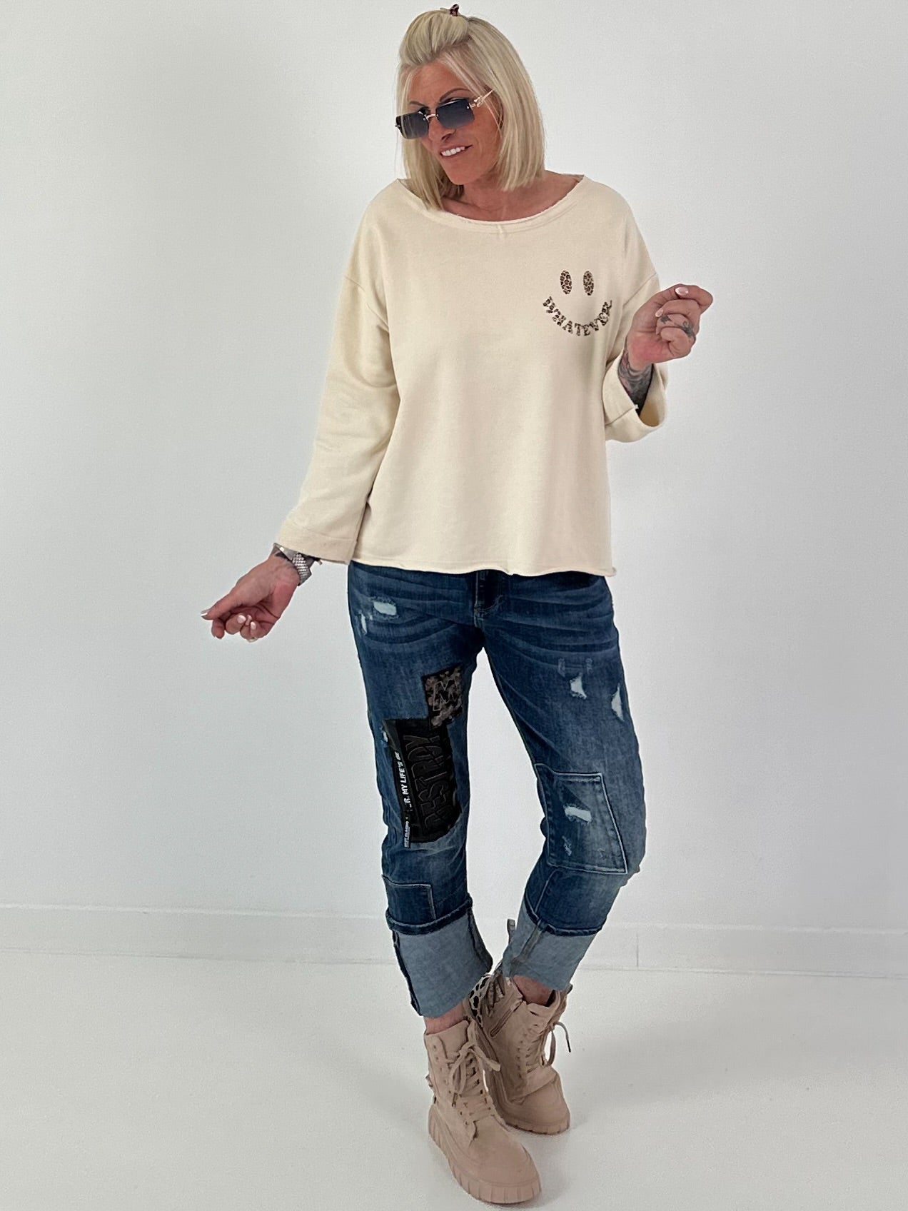 Sweatshirt mit Leo-Print - beige