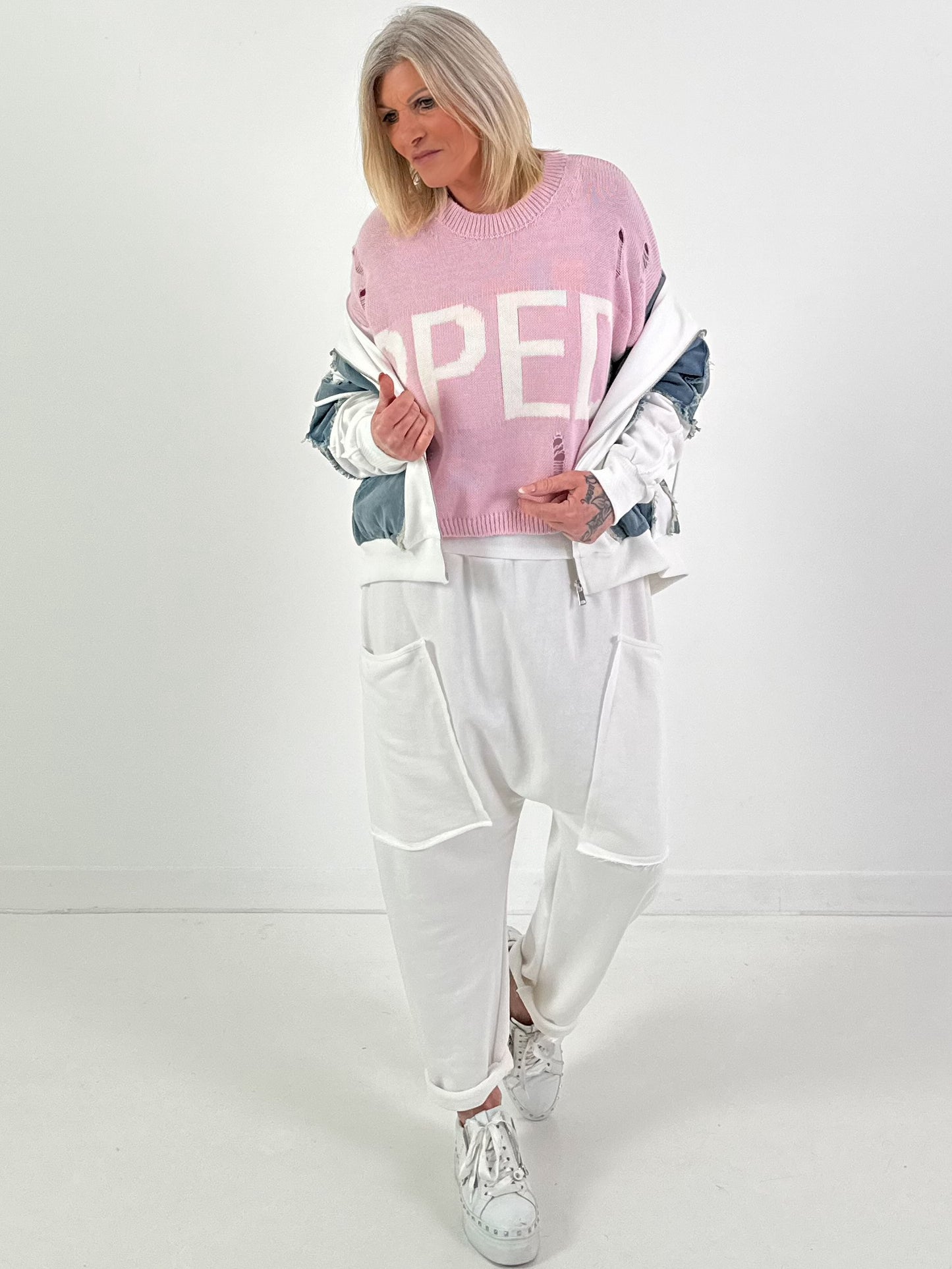 Sweater model "Carpediem" - pink-white