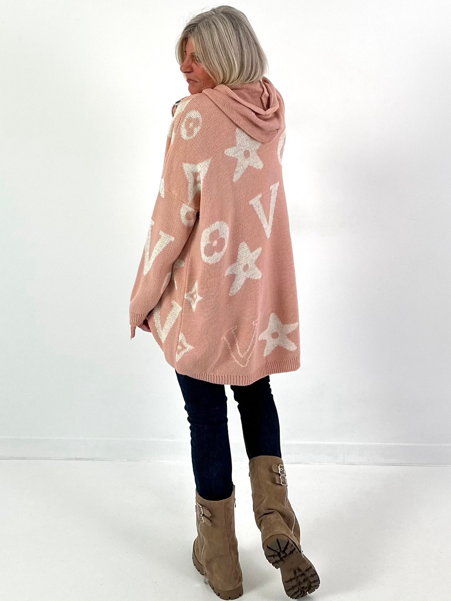 Hooded sweater, model "Cozy Beam" - pink
