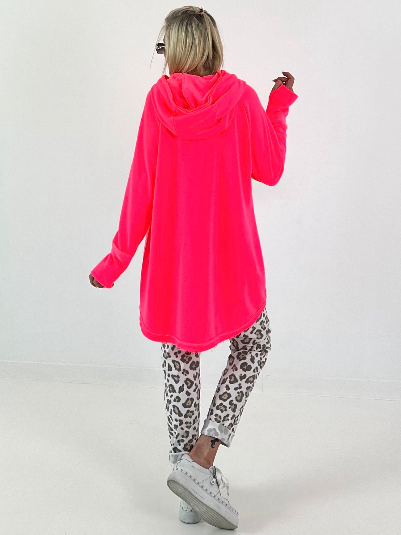 Casual lange hoodie met duimgat - neonroze