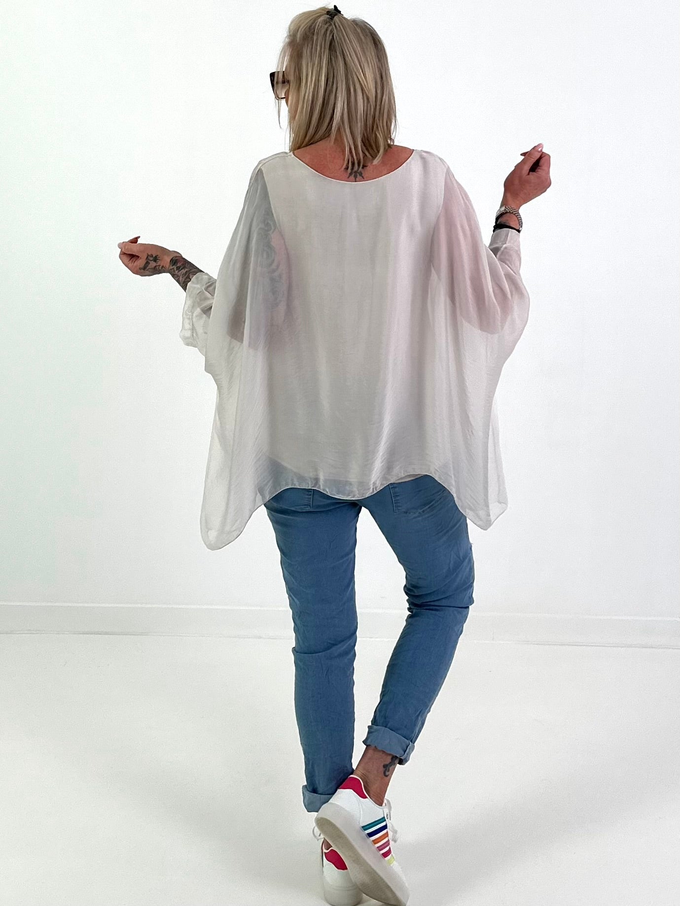 Silk Tunic with Integrated Underlayer Top - beige