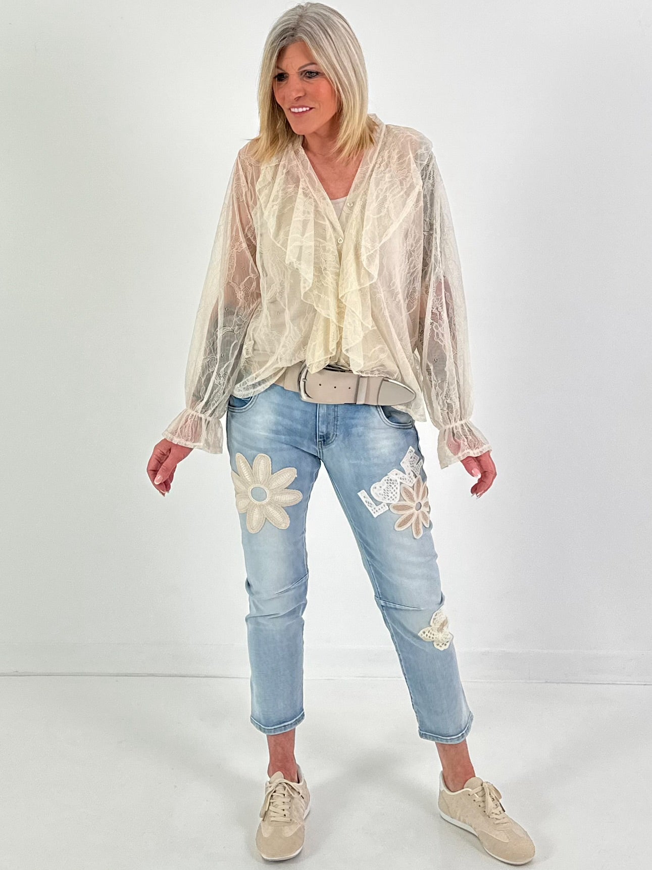 Spitzenbluse mit Top - beige