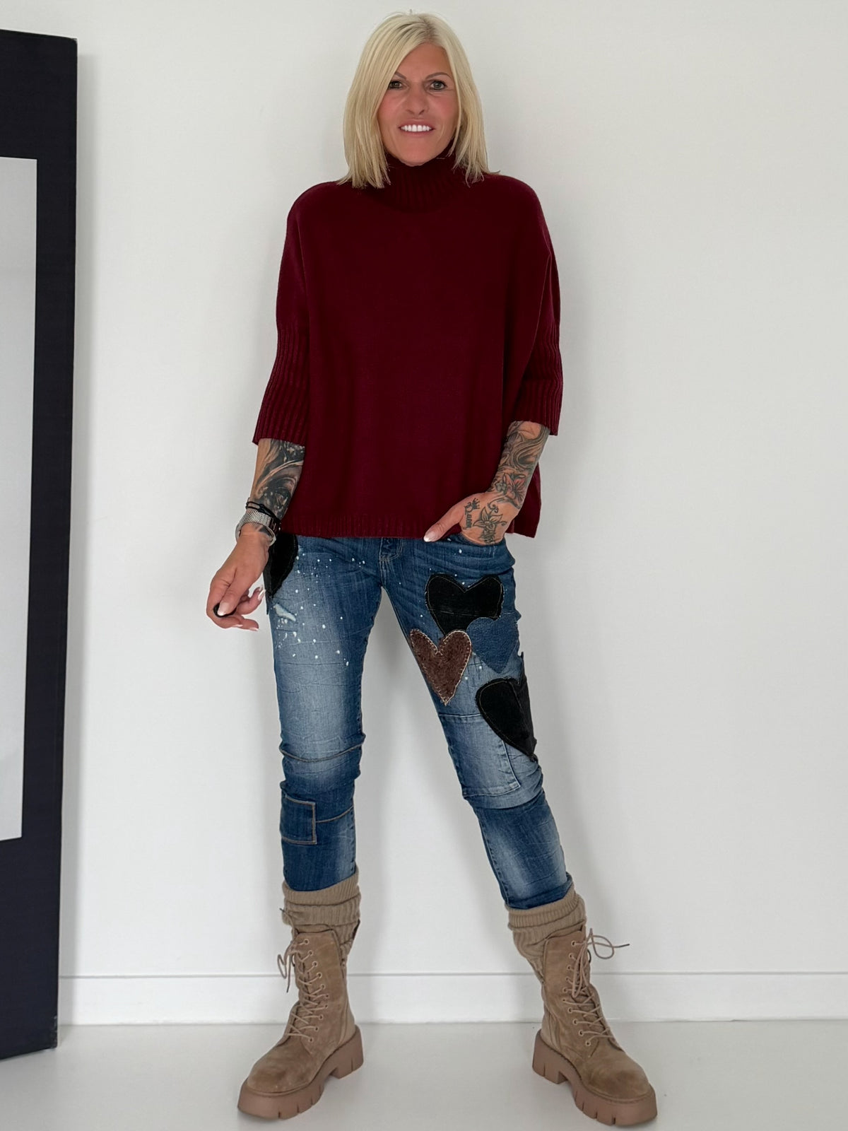 Strickpullover mit Turtleneck - bordeaux