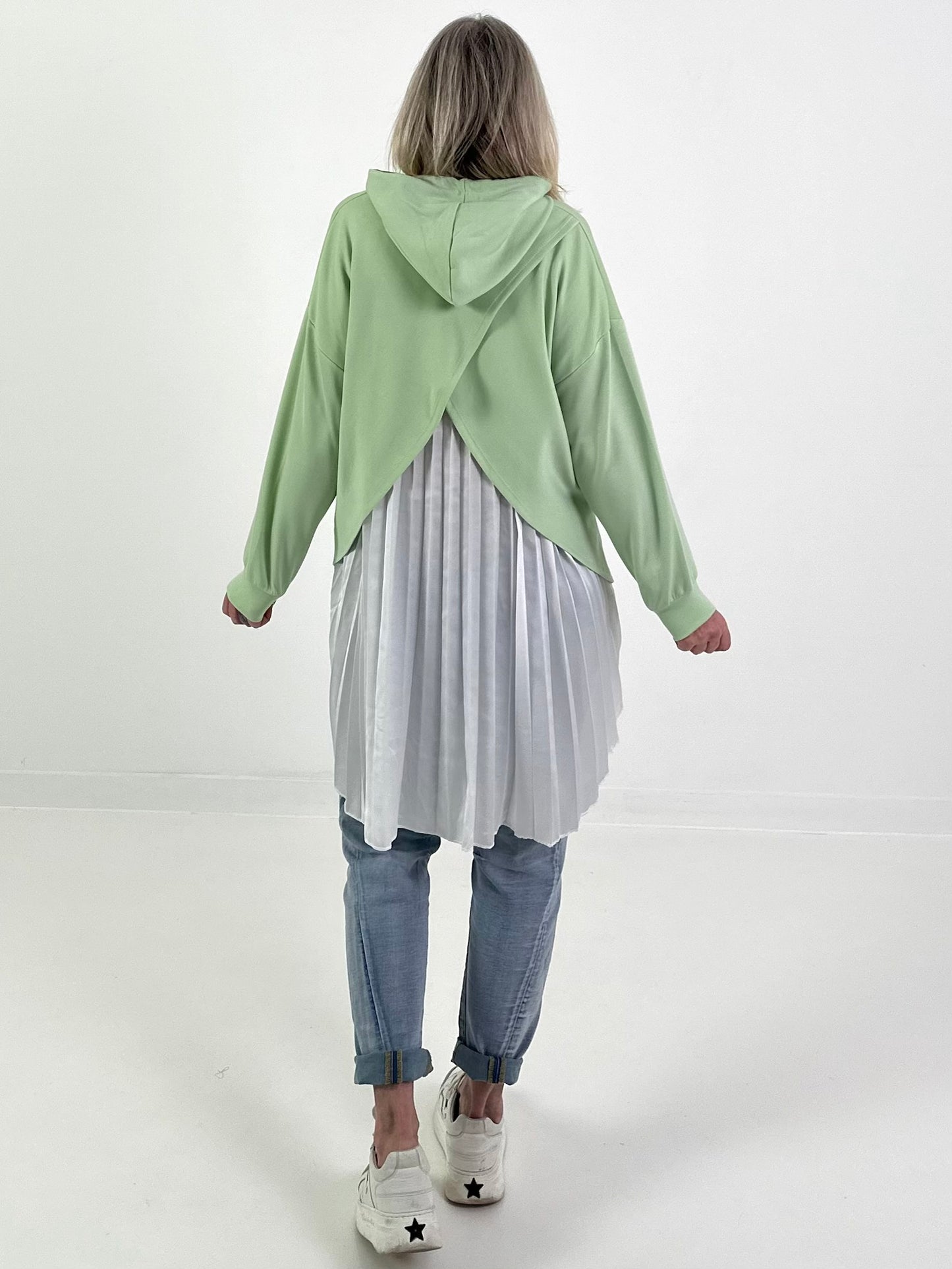 Long Hoodie mit Plissee-Einsatz - lindgrün