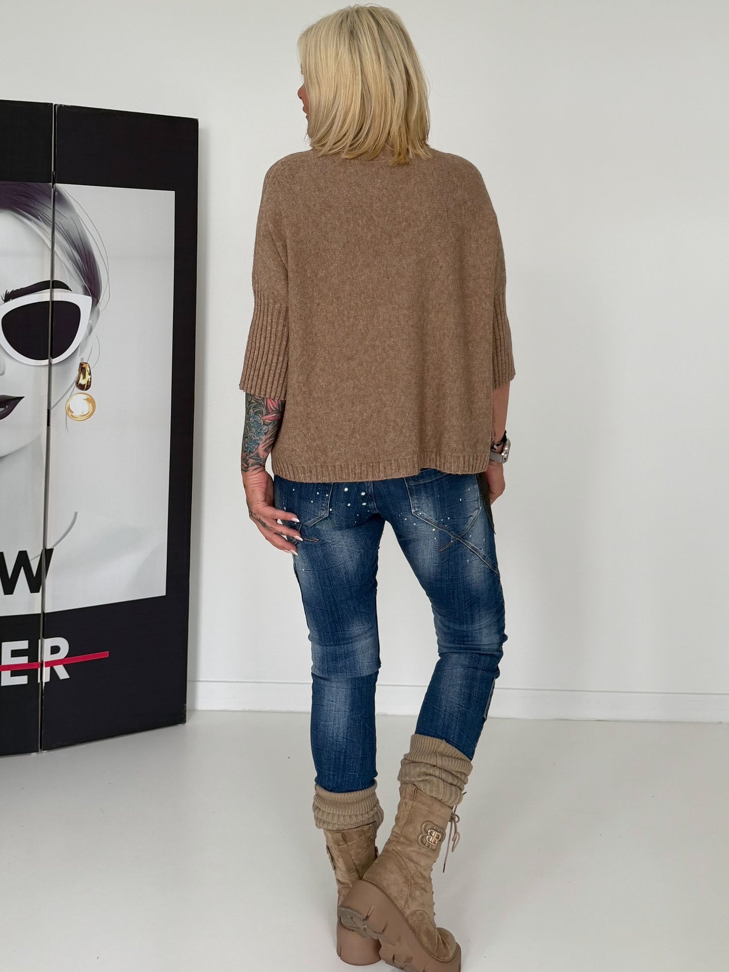 Strickpullover mit Turtleneck - taupe