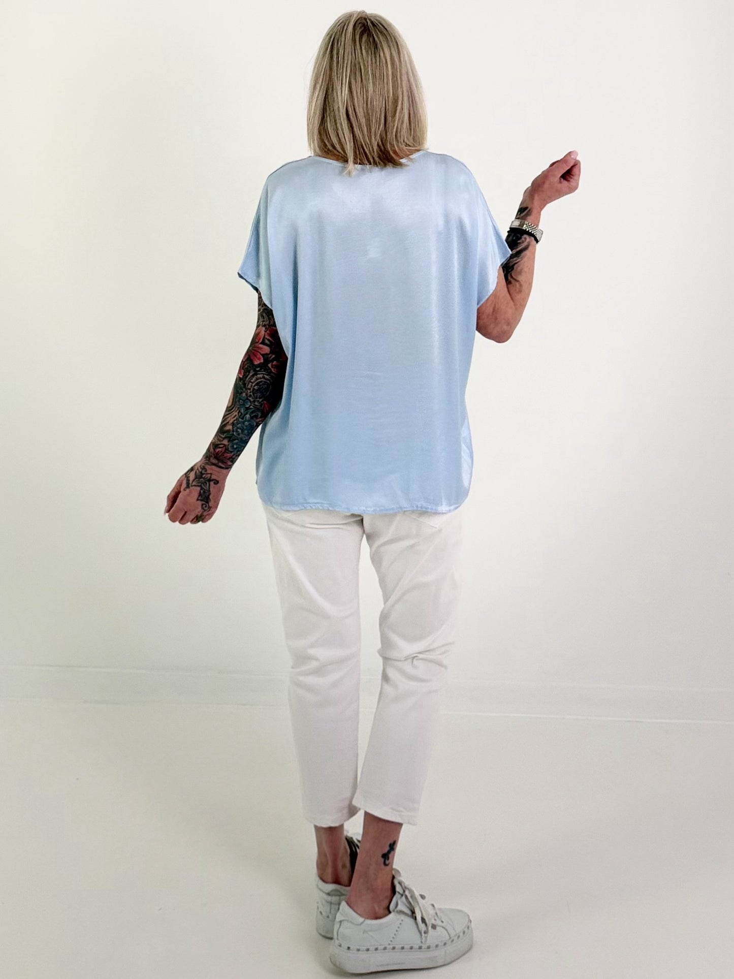 Shirt in Satin Optik - hellblau