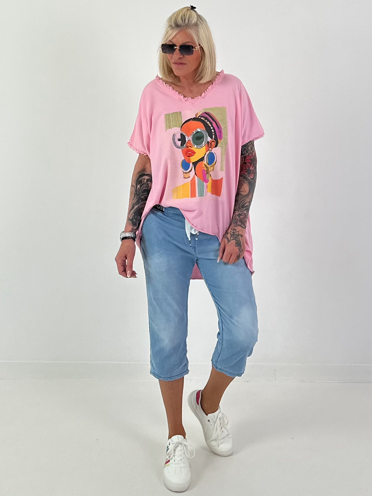 Oversized Shirt with Front Print - Pink