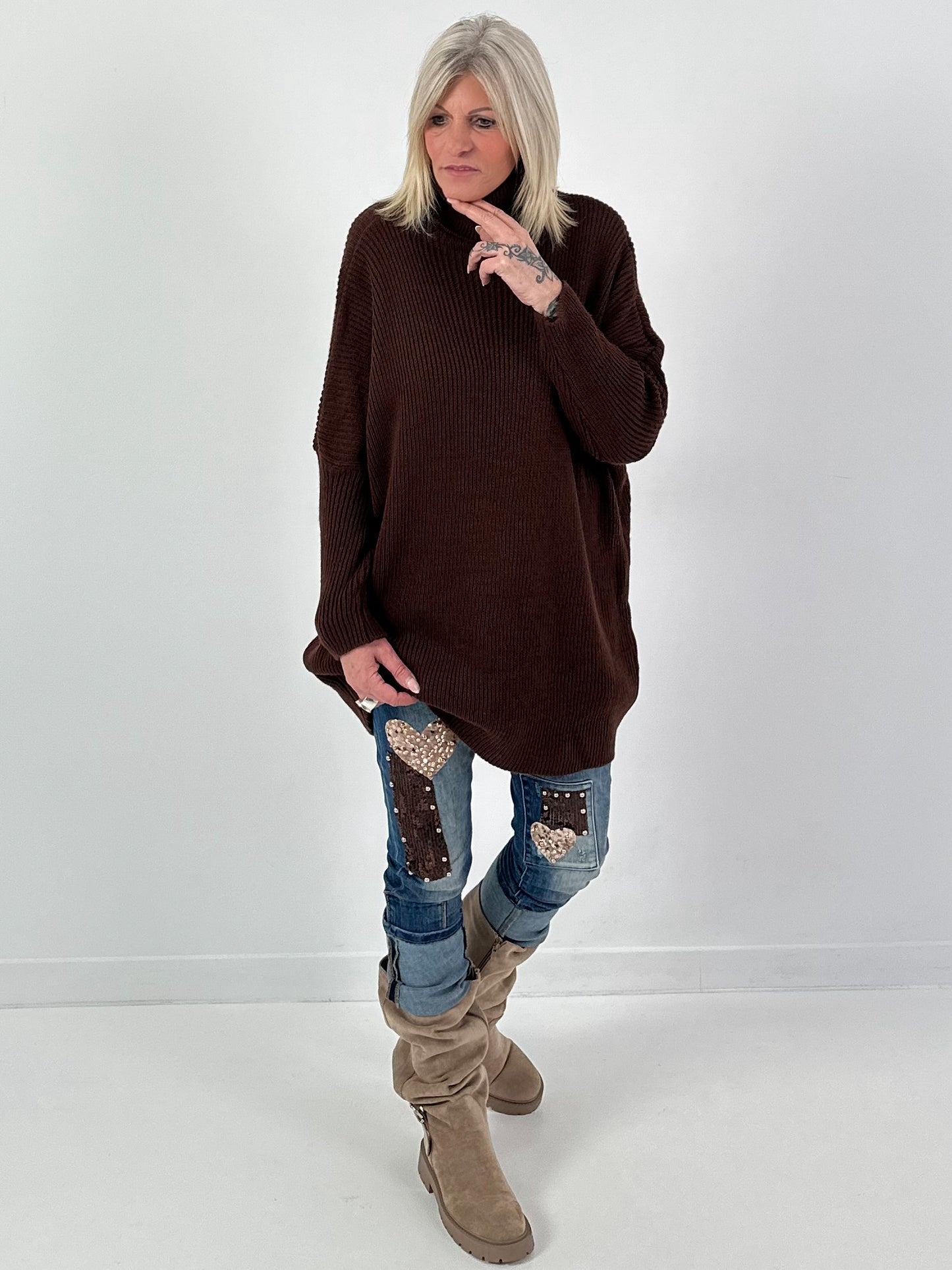 Oversized Pullover Modell "OPHELIA" - mokka