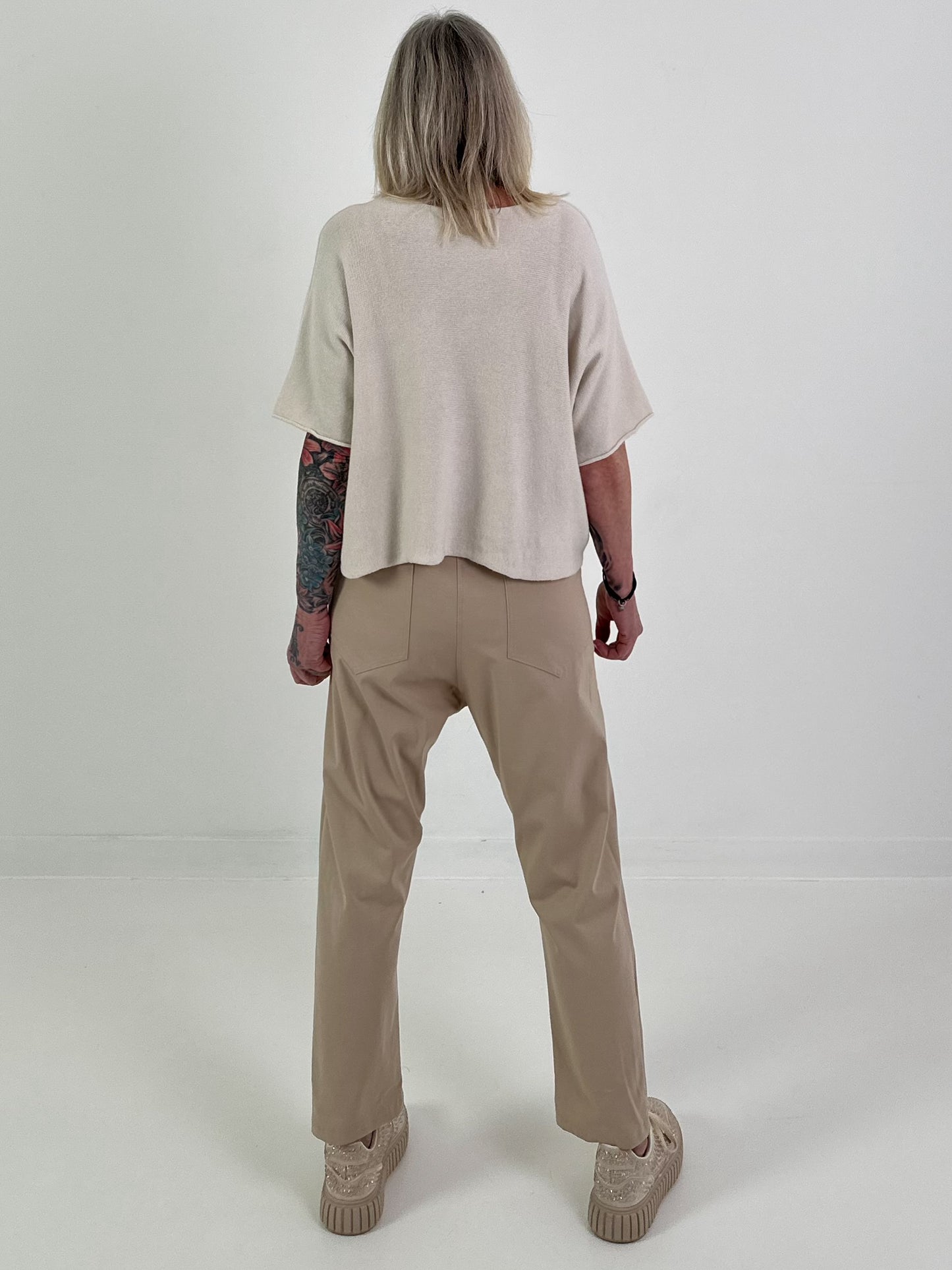 Strickpulli mit kurzem Arm - beige