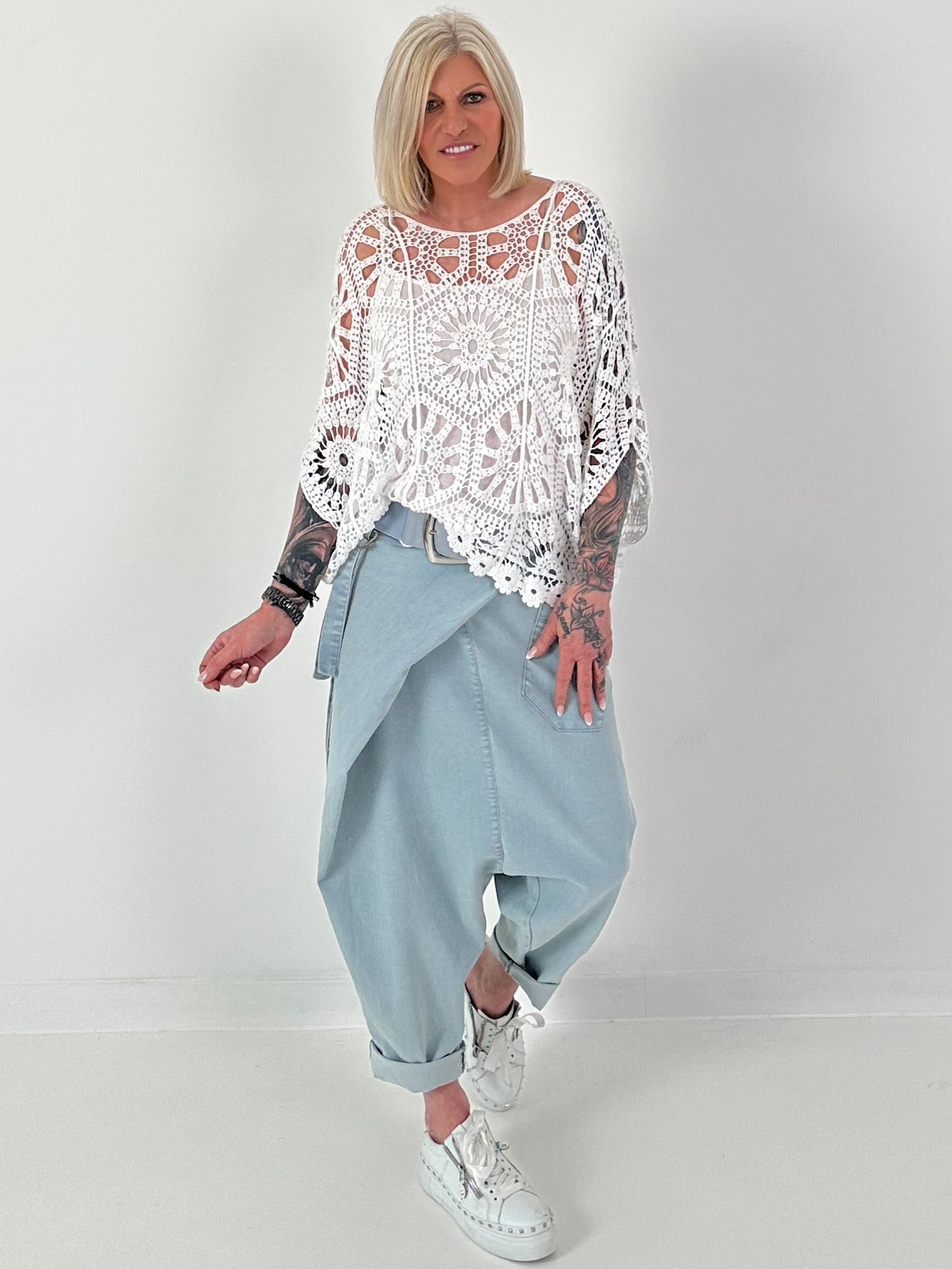 Häkelshirt mit Top - weiss