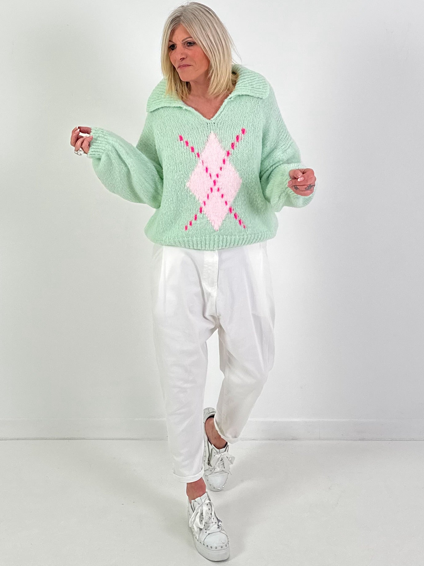 Pullover Modell "Cozy Diamond Knit" - mint