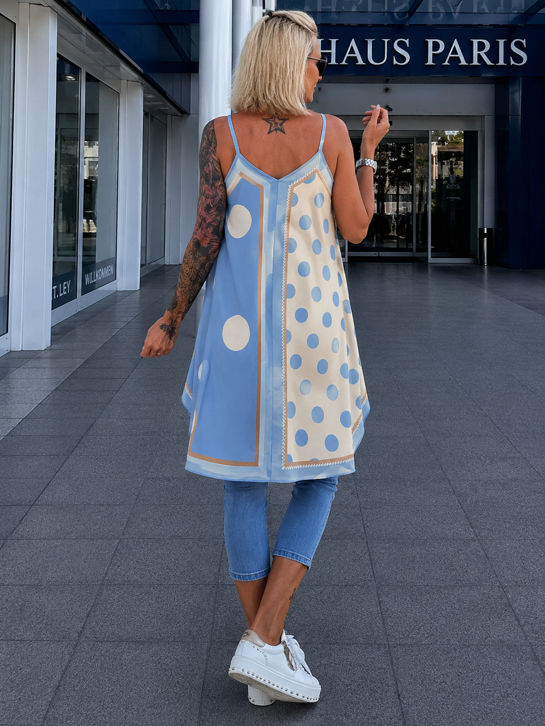 Luftiges Long Top / Kleid mit Muster - hellblau-mehrfarbig