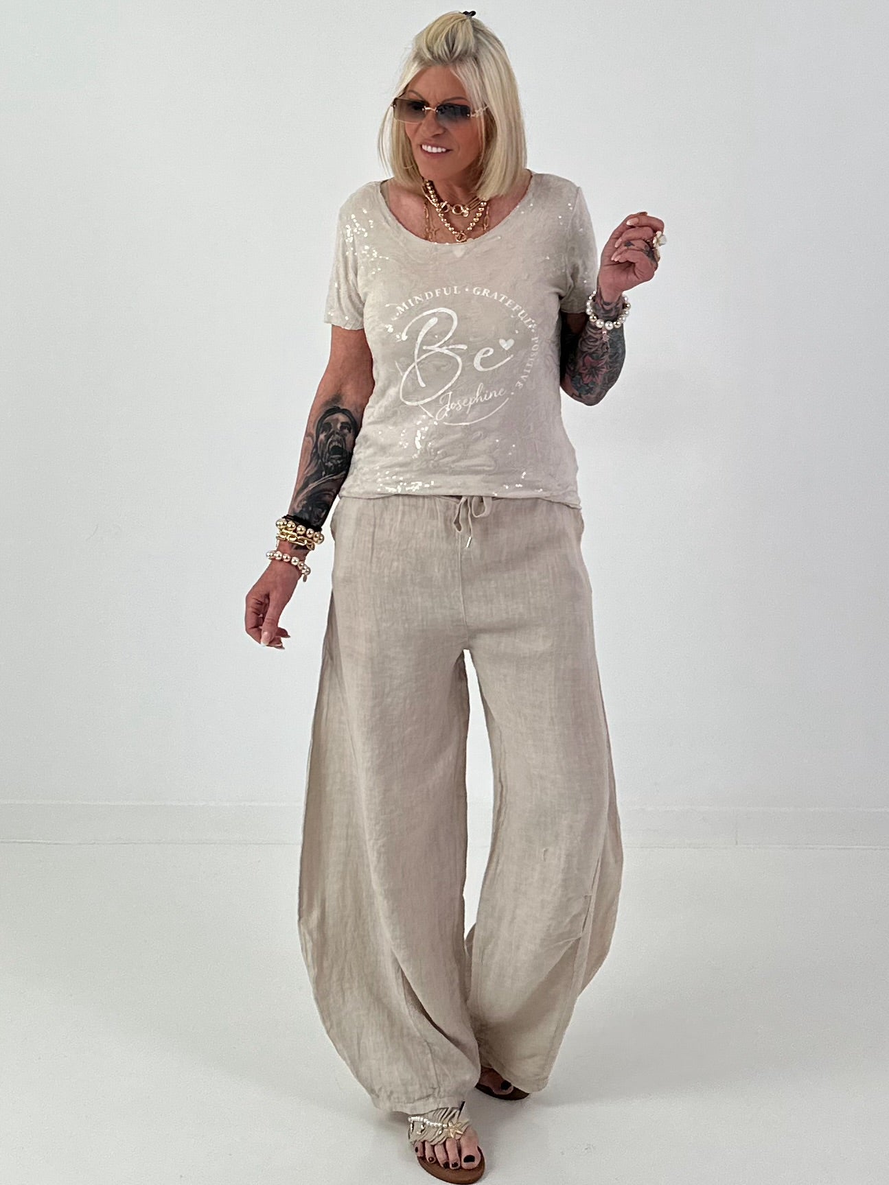 Balloon Linen Trousers - beige