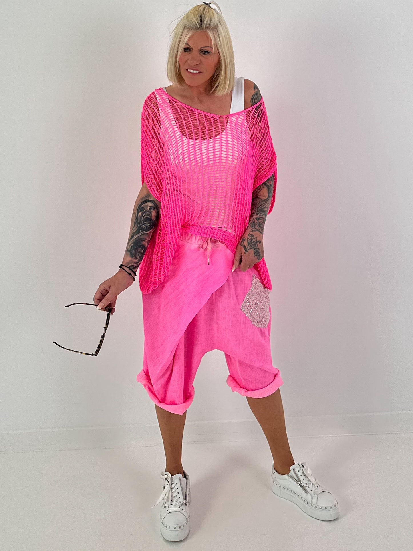 Crochet Sweater Vest - neon pink