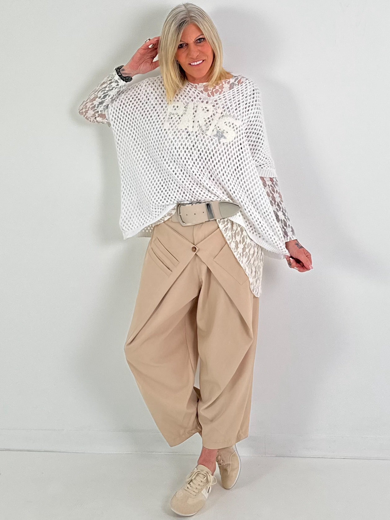 Crochet shirt with print - white
