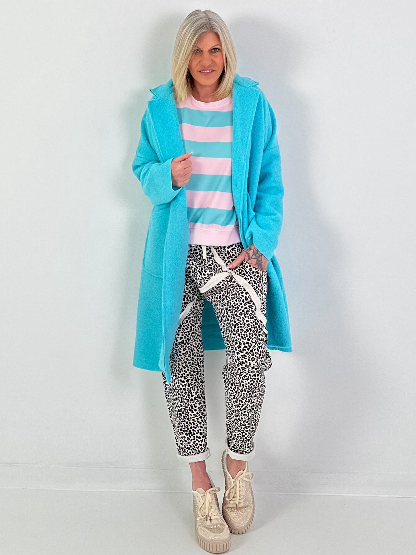 Sweater mit Streifen - rosa-türkis