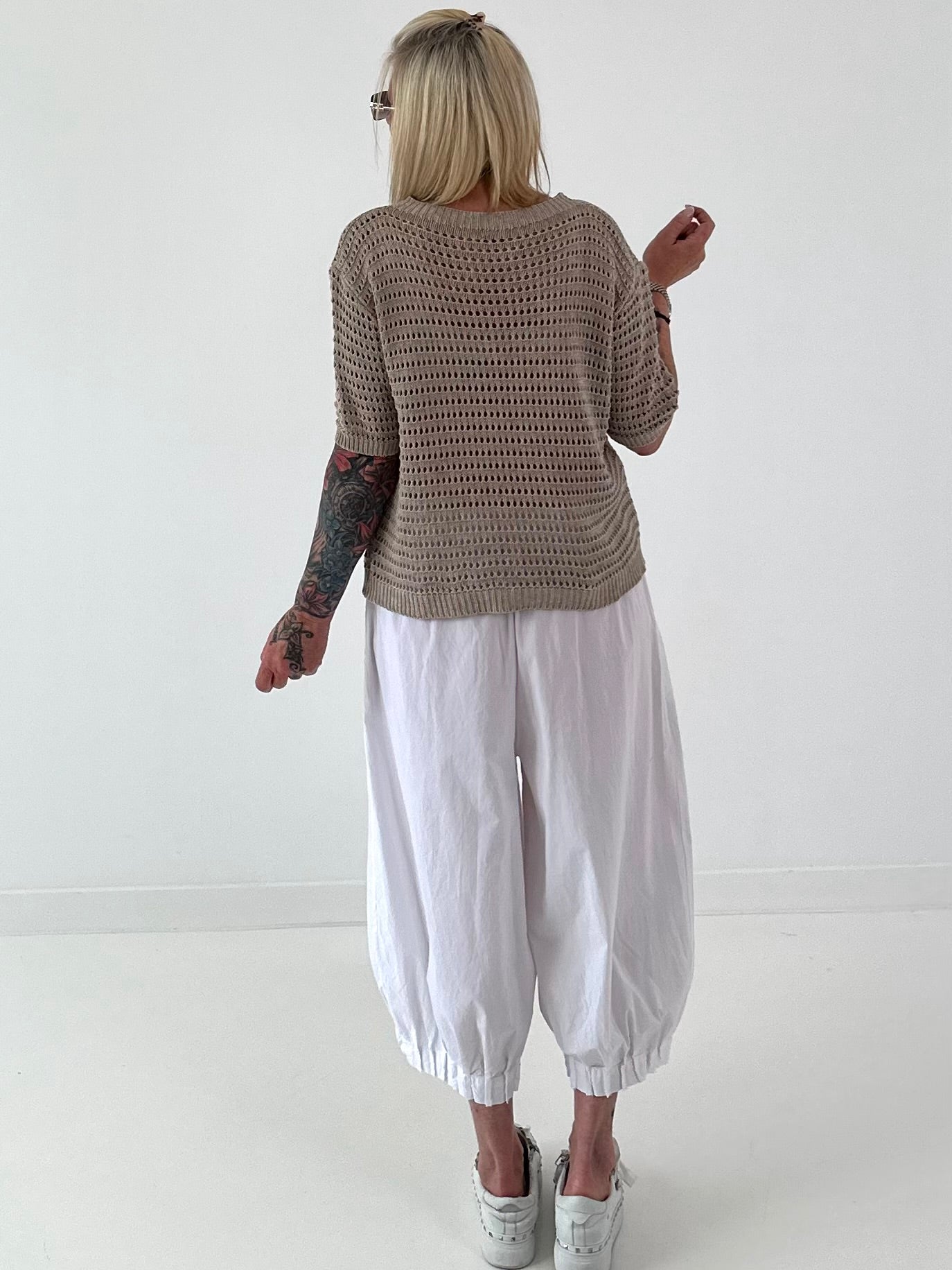 Strick Shirt mit Lochmuster - taupe