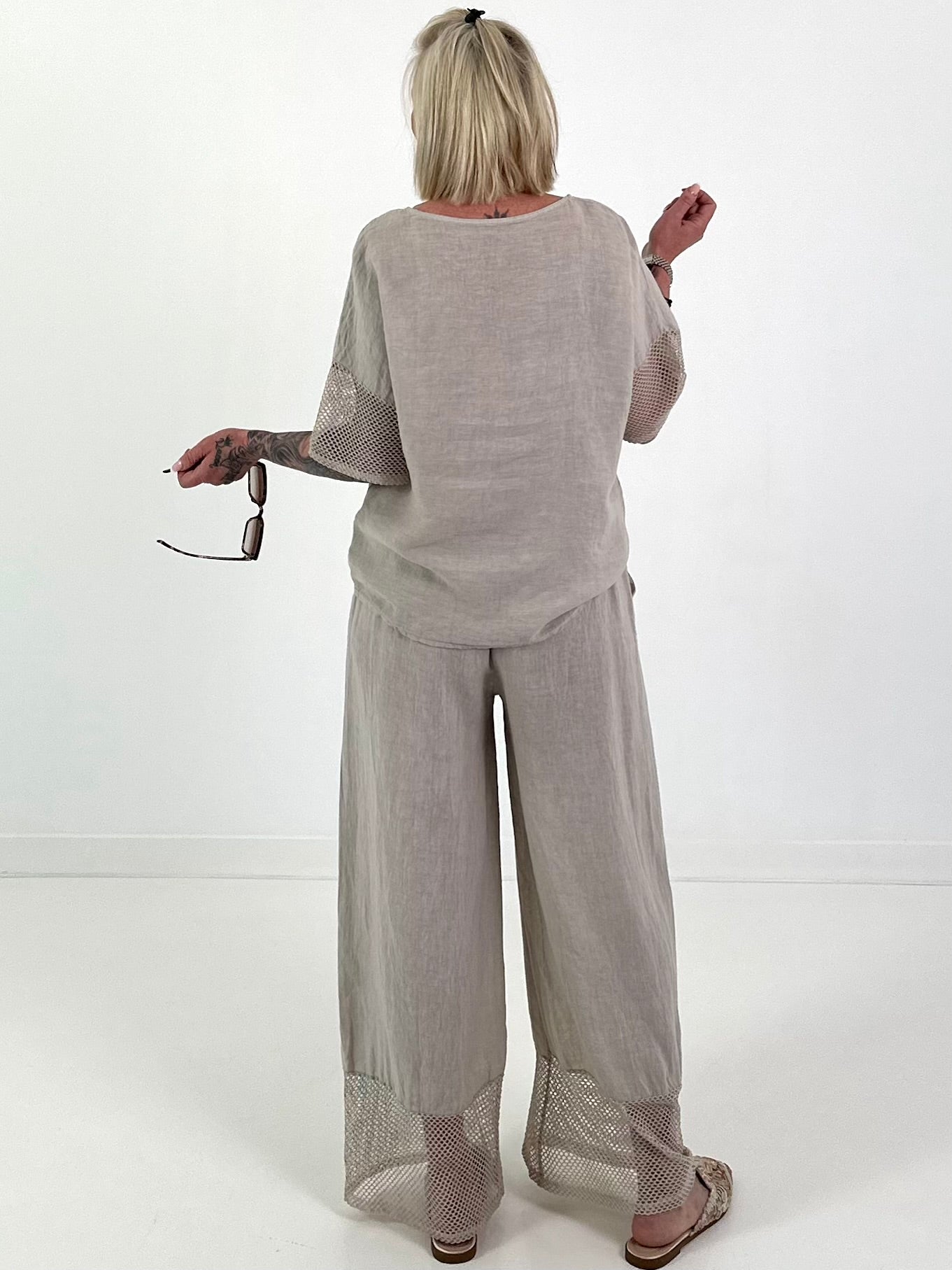 Leinen Shirt mit kurzen Ärmeln - beige