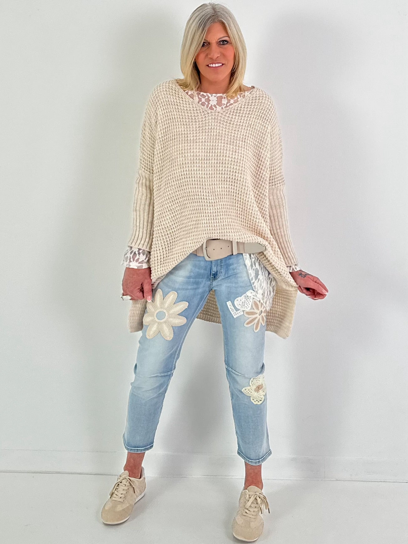 Stretchgürtel mit silberner Schnalle - beige