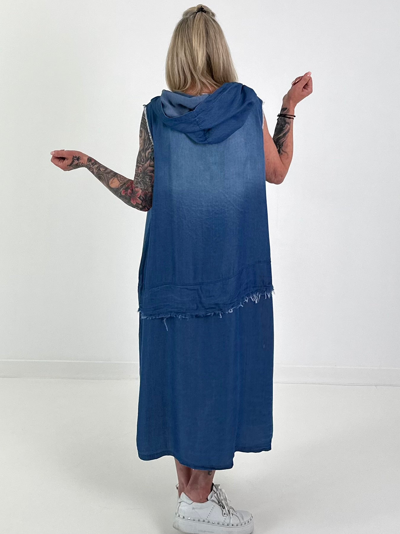 Hooded denim dress - dark blue