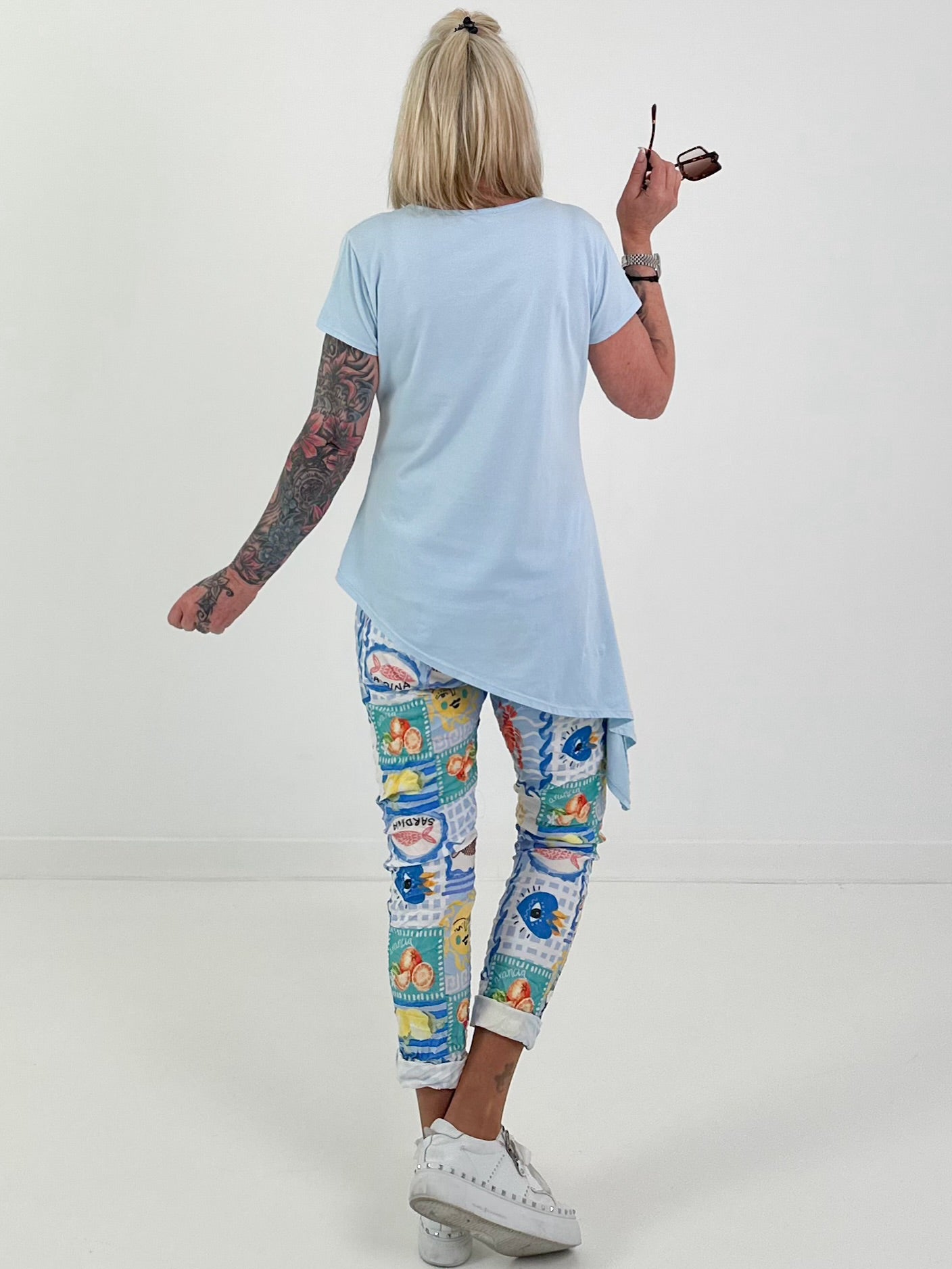 T-Shirt asymmetrisch - hellblau