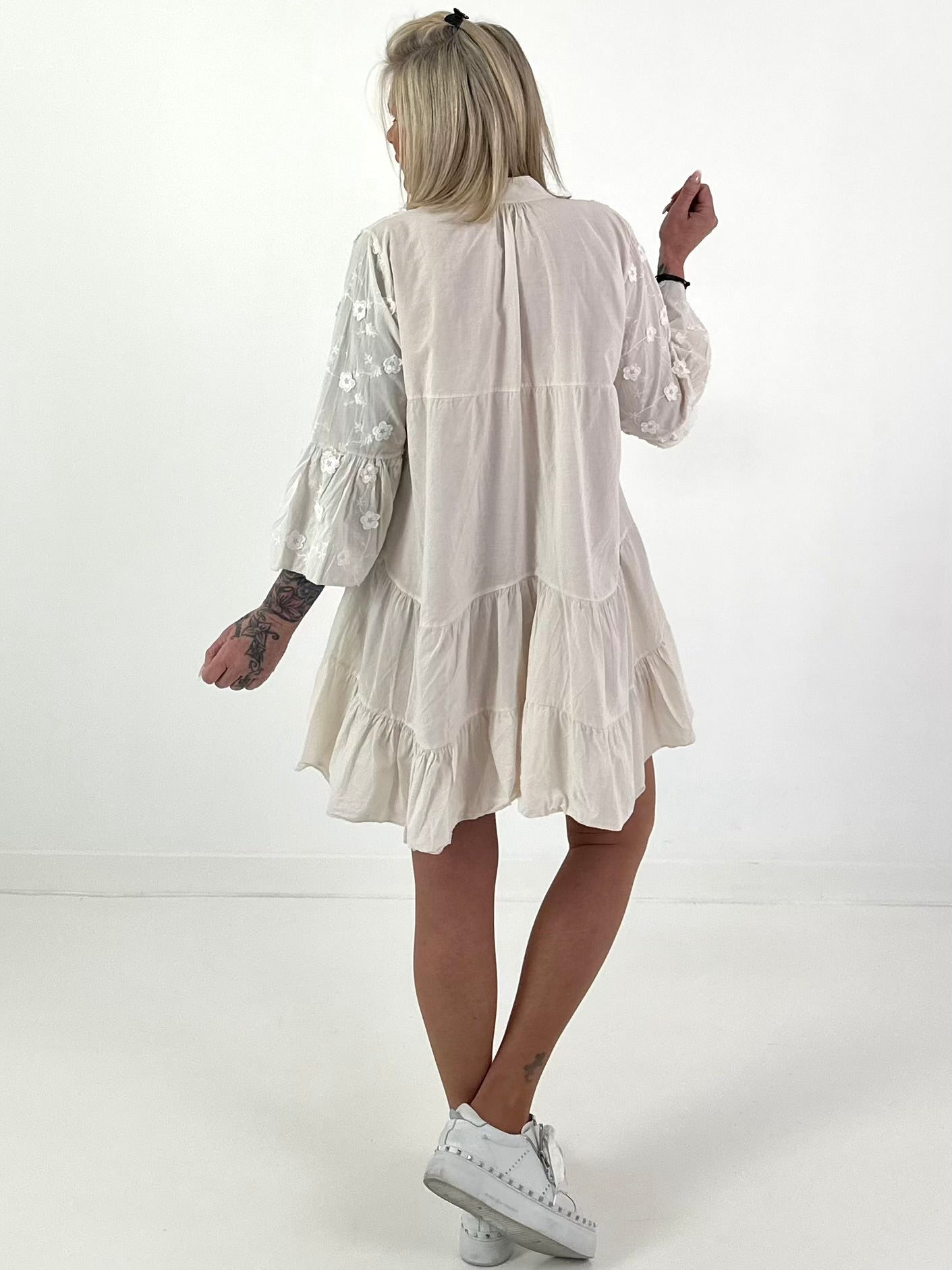 Tunic/Dress with Floral Pattern - Beige